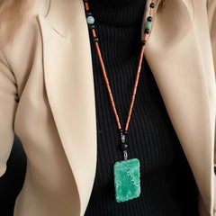 Cartier Art Deco Jade, Coral, Onyx and Platinum Diamond Sautoir Necklace