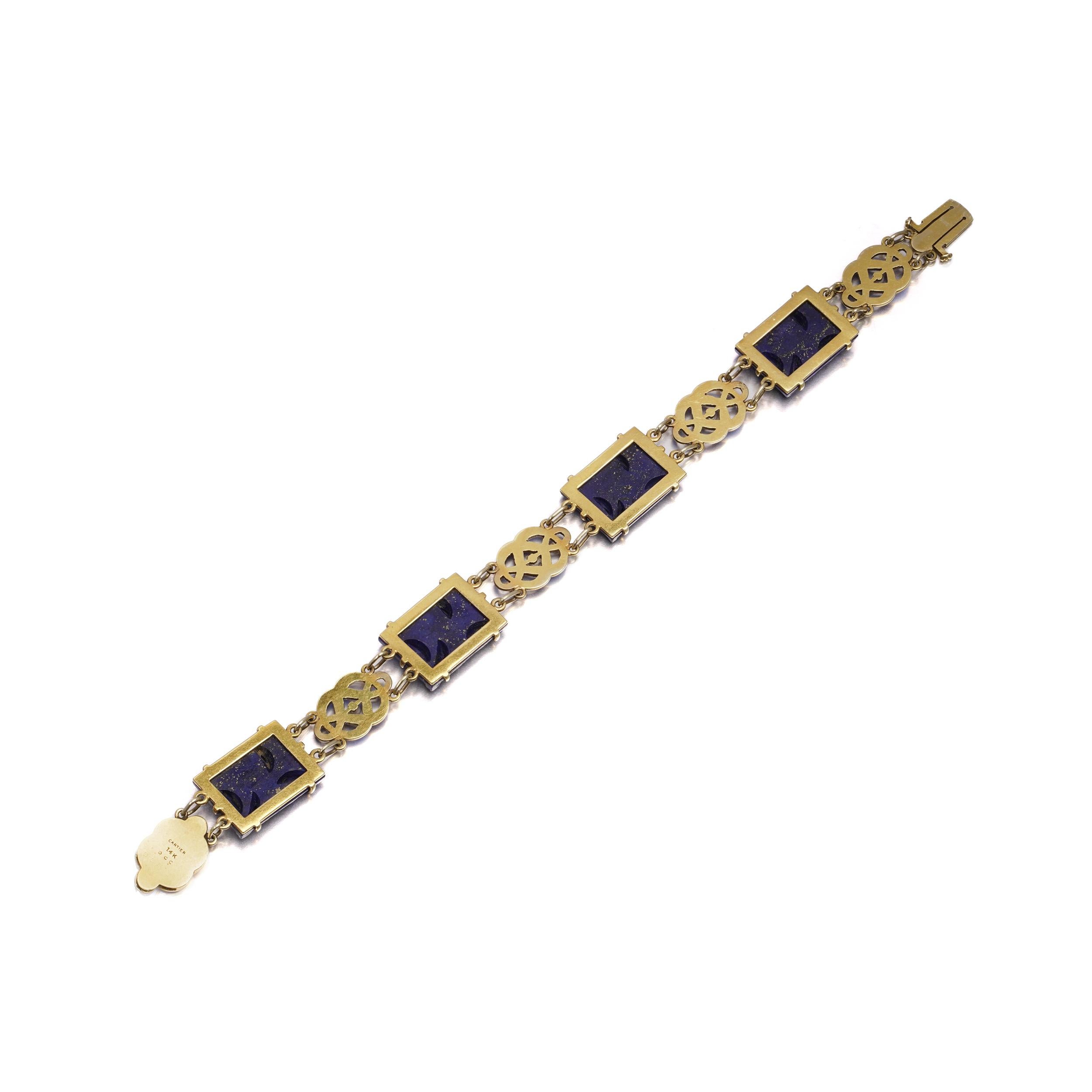 Cartier Art Deco Lapis, Enamel & Seed Pearl Bracelet in 14kt Gold For Sale 3