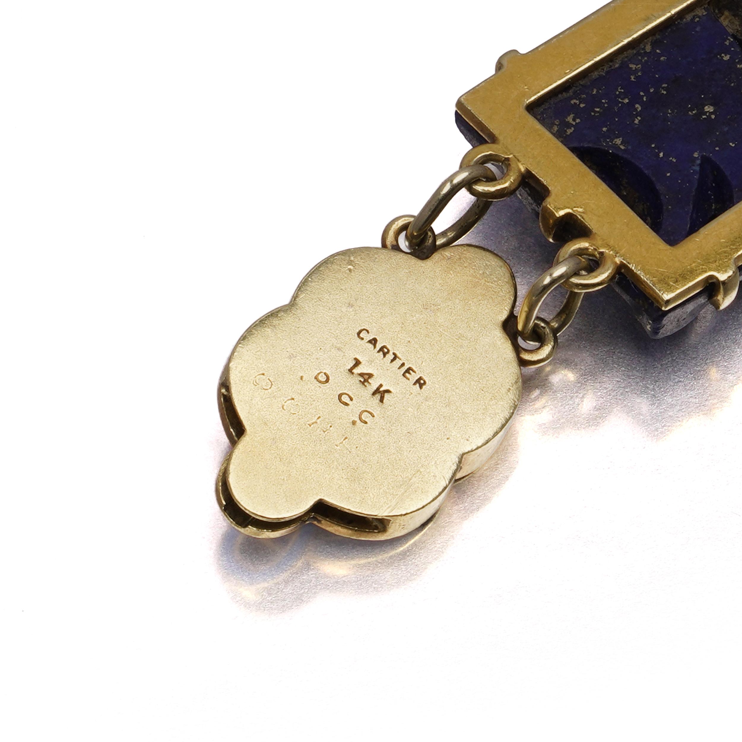 Cartier Art Deco Lapis, Enamel & Seed Pearl Bracelet in 14kt Gold For Sale 4