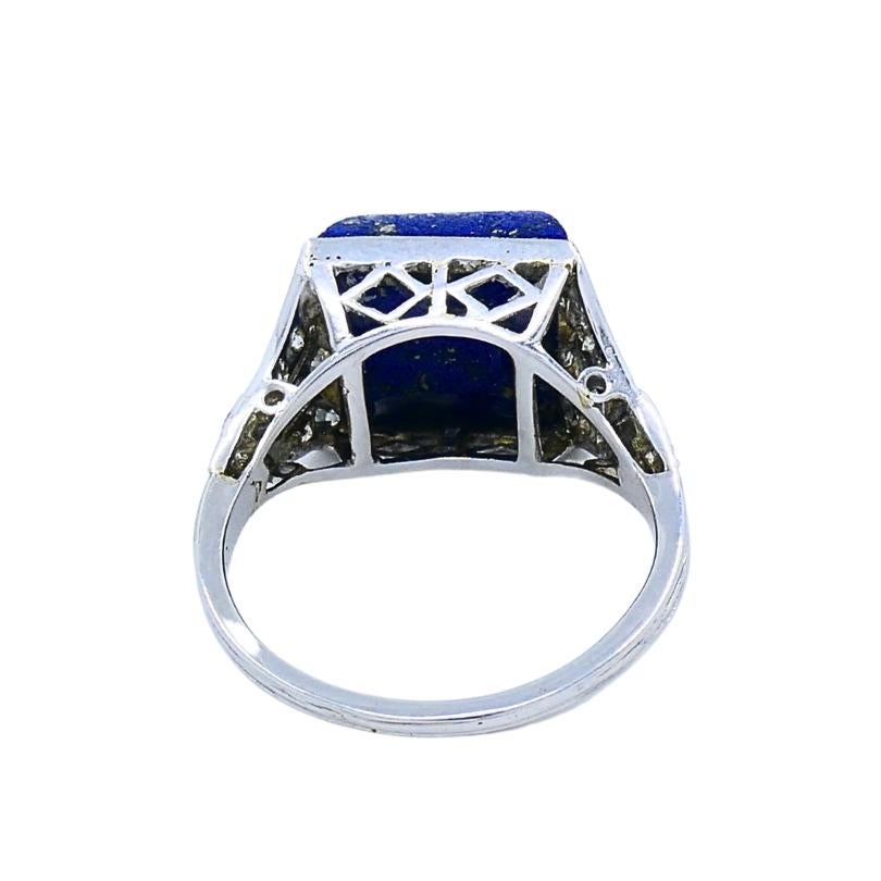 Cartier Art Déco Lapislázuli  Anillo de diamantes en platino en venta 2