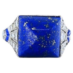 Cartier Art Deco Lapis Lazuli  Diamond Platinum Ring
