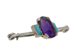 Cartier Art Deco Natural Amethyst and Turquoise Brooch