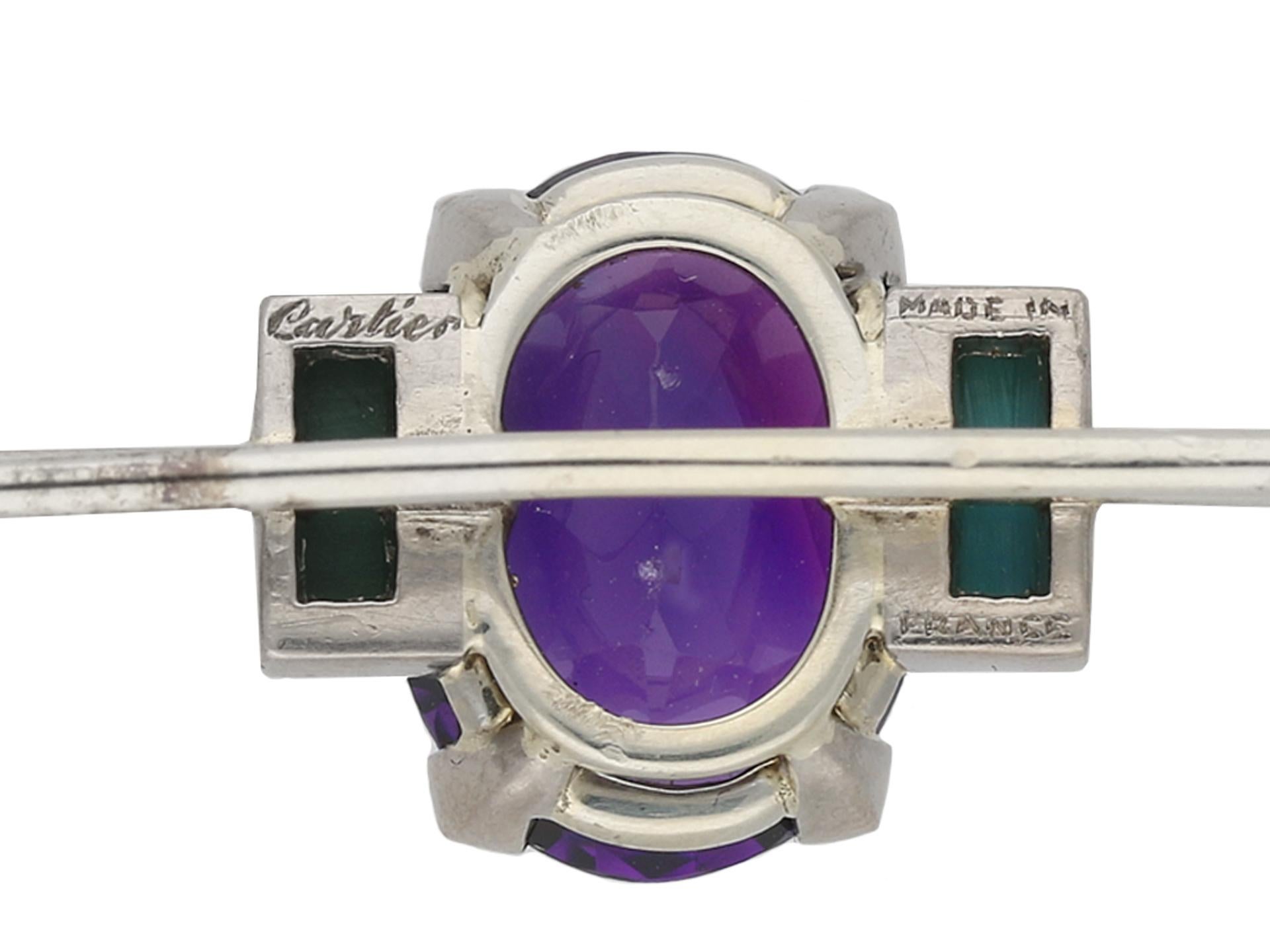 Cartier Art Deco Natural Amethyst and Turquoise Brooch In Good Condition For Sale In London, GB