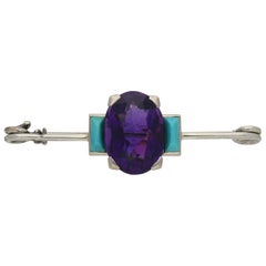 Cartier Art Deco Natural Amethyst and Turquoise Brooch