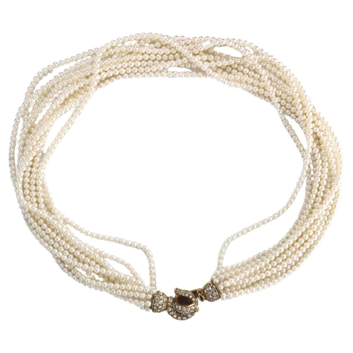 Cartier Art Deco Natural Cultured Pearls with Diamond and Yellow Gold For Sale