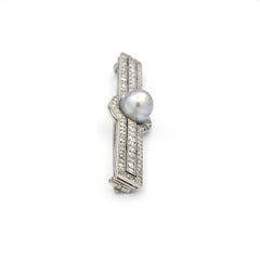 Cartier Art Deco Natural Pearl and Diamond Pin Brooch