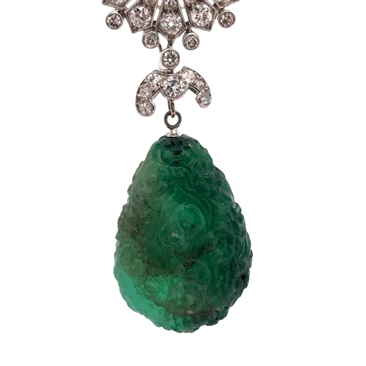 Boucles d'oreilles interchangeables en perles naturelles et émeraudes sculptées de Cartier Art Deco en vente 8