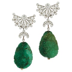 Cartier Art Deco Natural Pearl and Carved Emerald Interchangeable Earrings