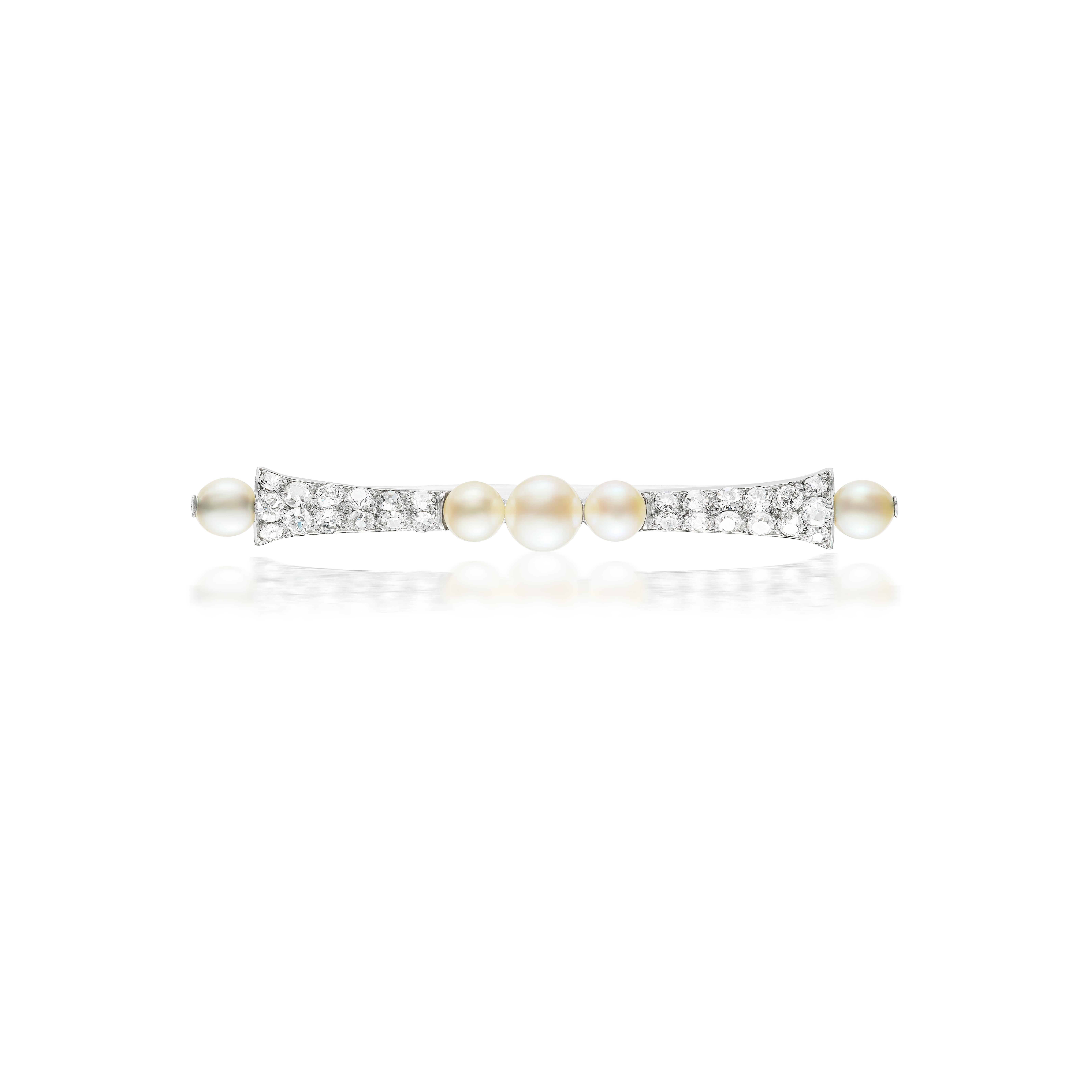 Single Cut Cartier Art Deco Natural Pearl and Diamond Pin in Platinum For Sale