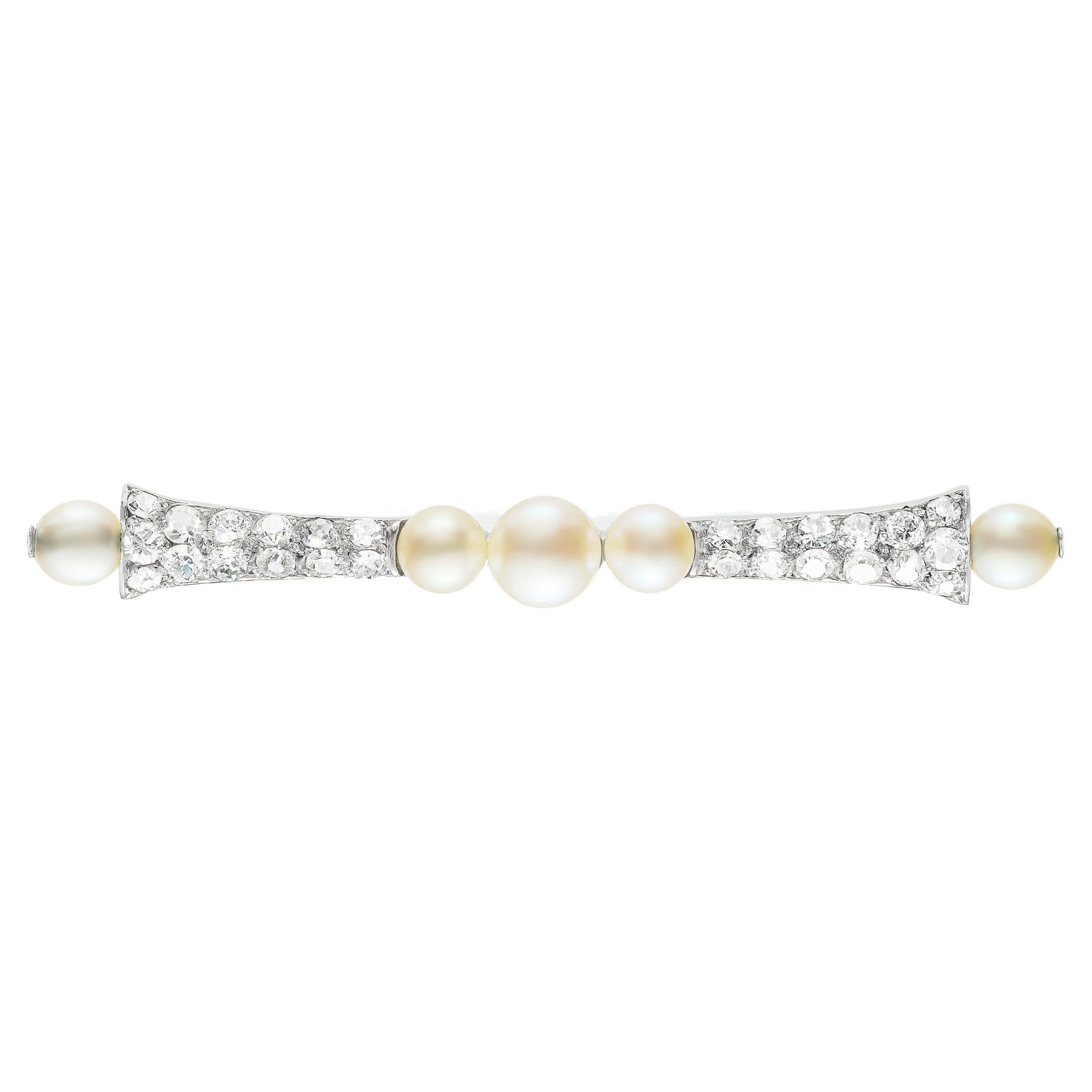 Cartier Art Deco Natural Pearl and Diamond Pin in Platinum For Sale