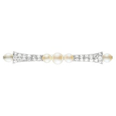 Cartier Art Deco Natural Pearl and Diamond Pin in Platinum