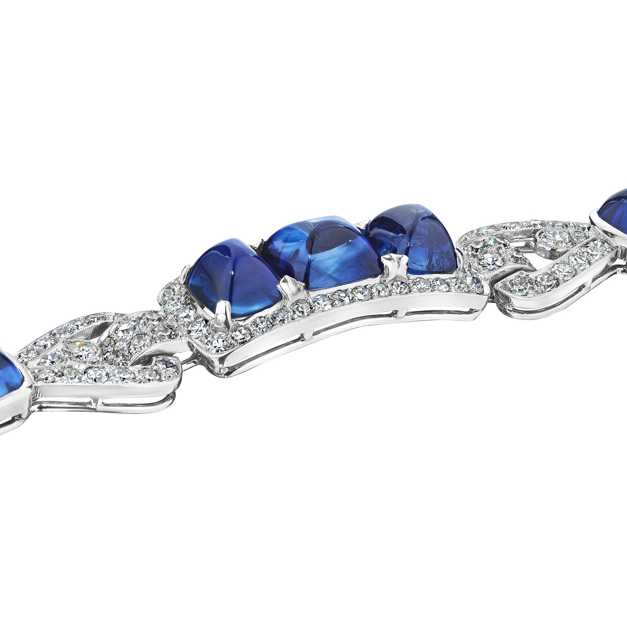 Cartier Art Deco Natural Sapphire Diamond Platinum Bracelet In Excellent Condition For Sale In Greenwich, CT