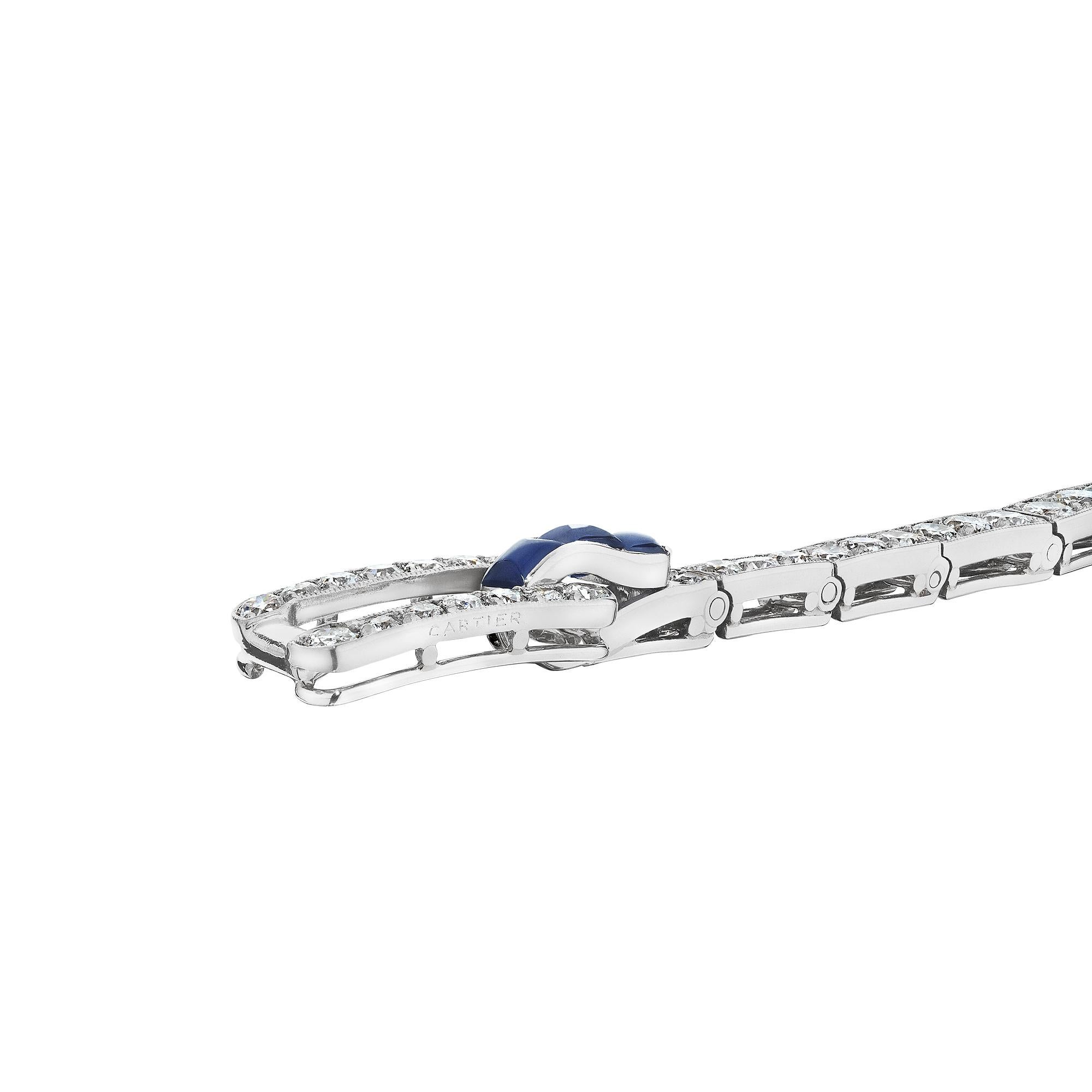 Women's Cartier Art Deco Natural Sapphire Diamond Platinum Bracelet For Sale