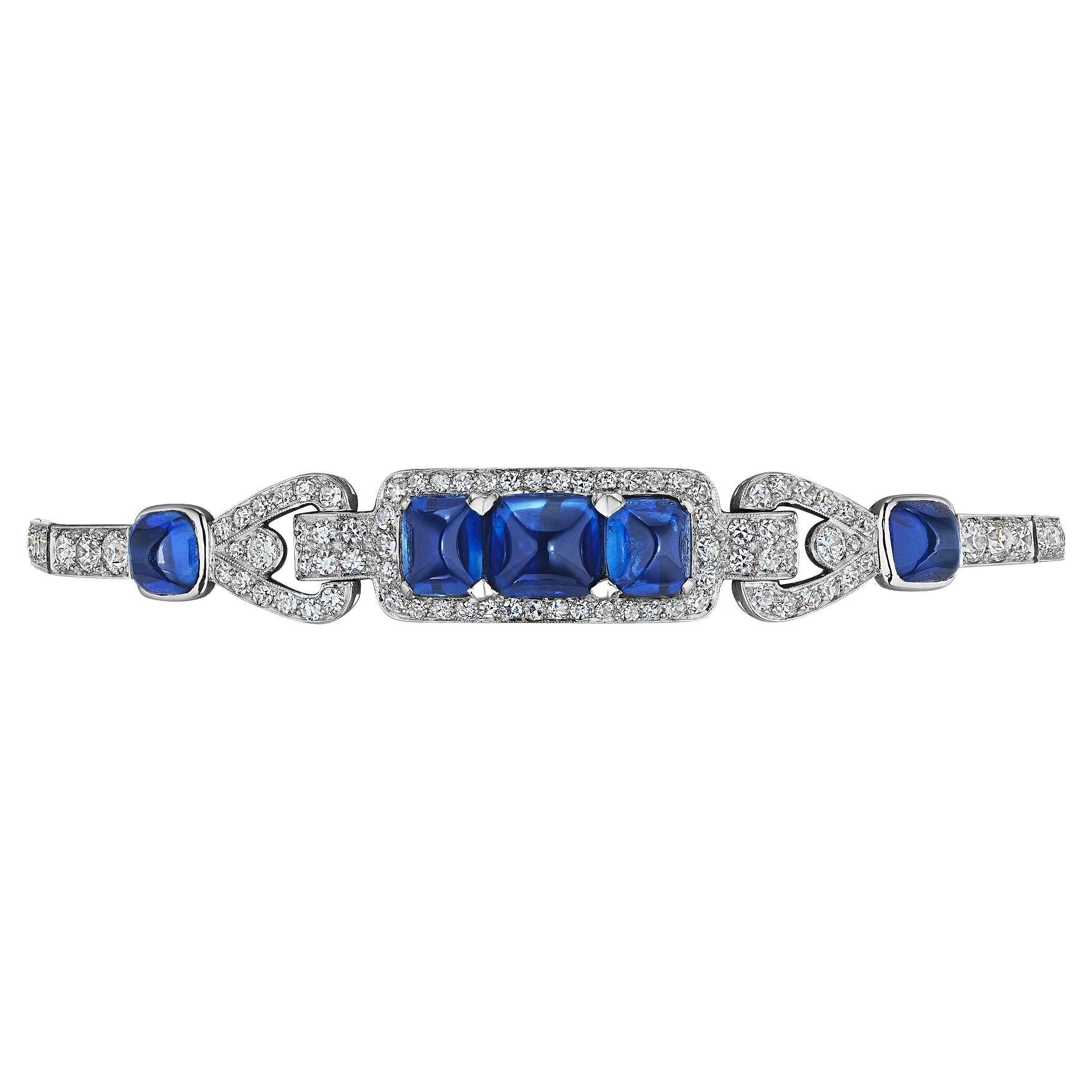 Cartier Platinarmband mit natürlichem Saphir und Diamant im Art déco-Stil im Angebot