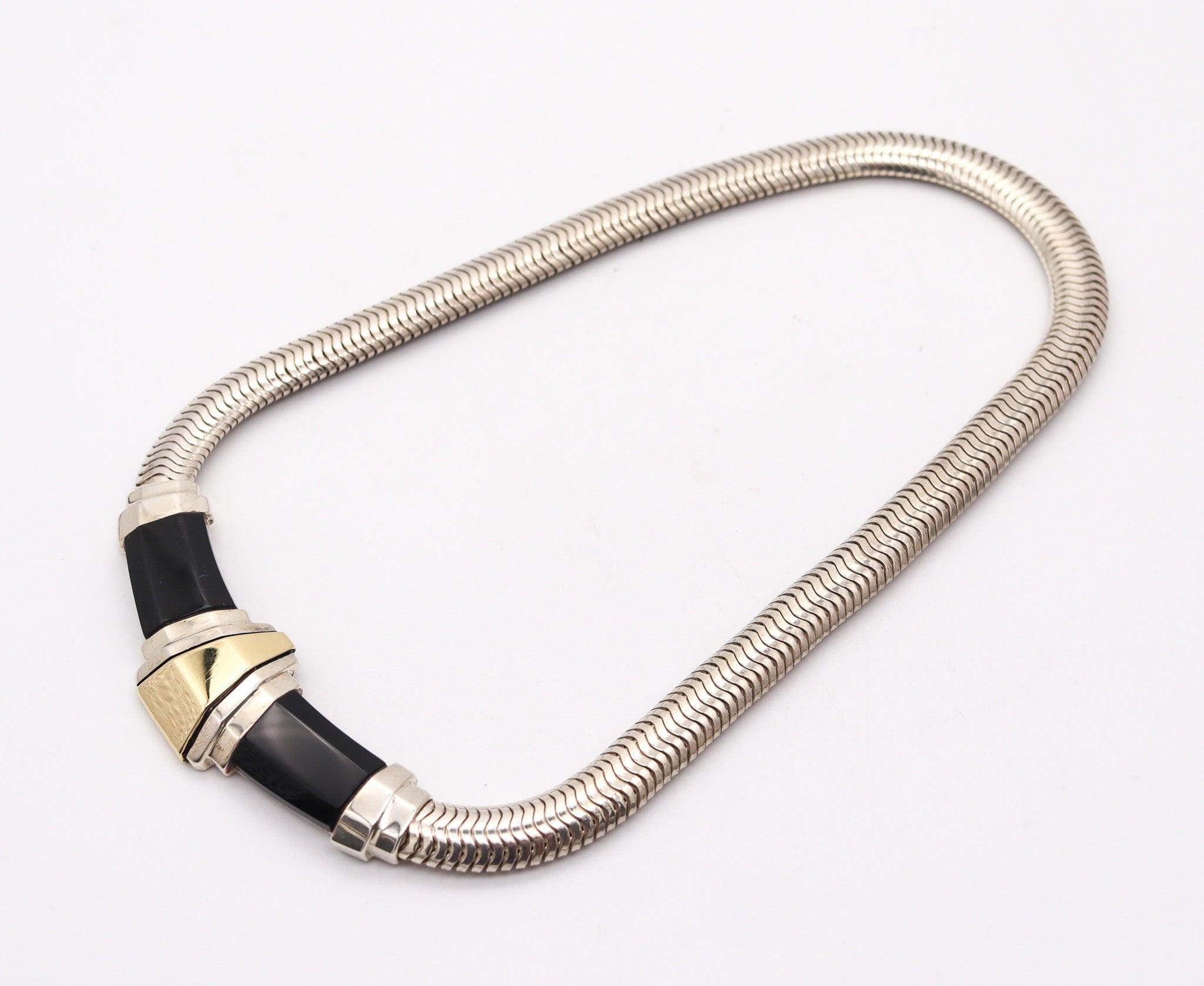 Art Deco CARTIER Art-Deco Necklace In 18Kt Yellow Gold And Sterling With Onyx Appliques For Sale
