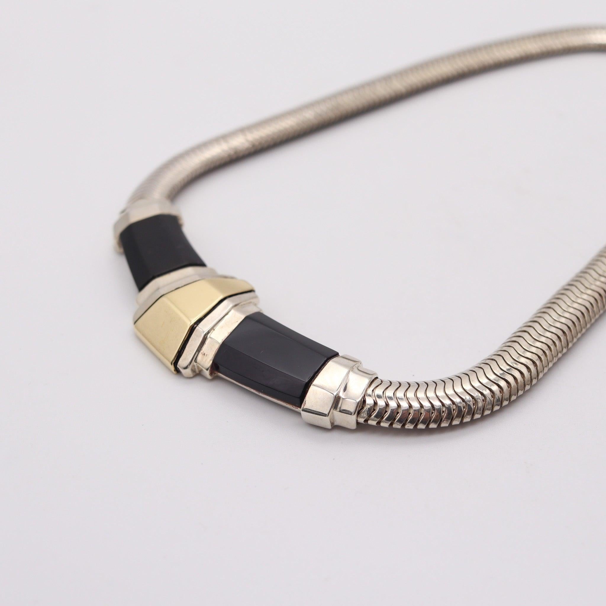 Mixed Cut CARTIER Art-Deco Necklace In 18Kt Yellow Gold And Sterling With Onyx Appliques For Sale