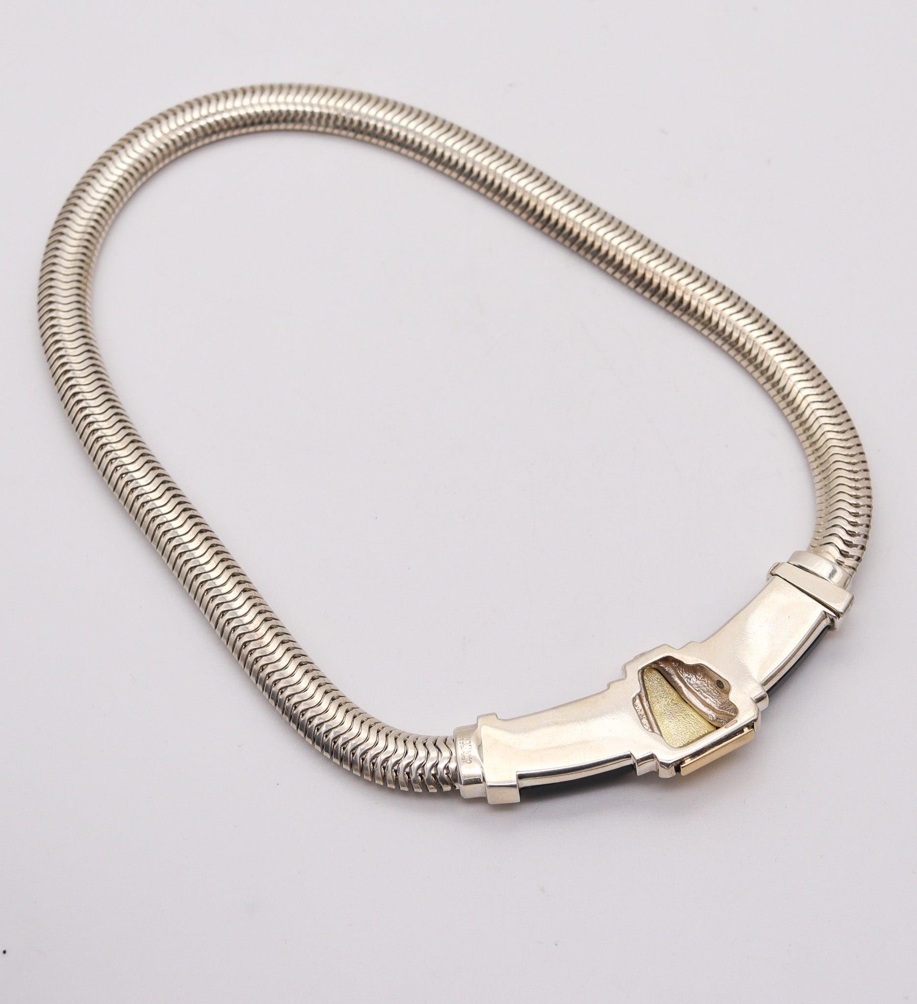 CARTIER Art-Deco Necklace In 18Kt Yellow Gold And Sterling With Onyx Appliques In Excellent Condition For Sale In Miami, FL