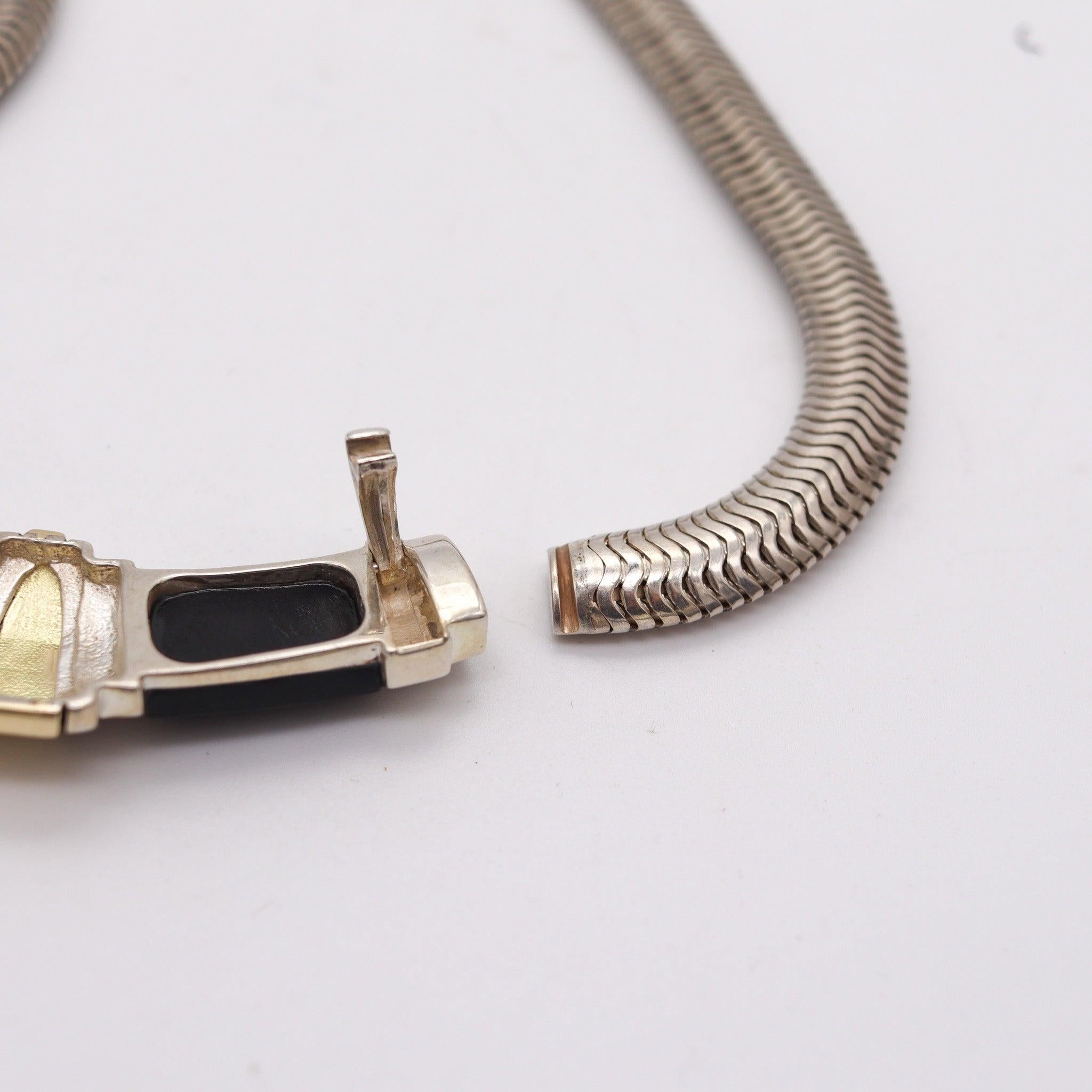 CARTIER Art-Deco Necklace In 18Kt Yellow Gold And Sterling With Onyx Appliques For Sale 2