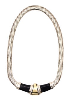 CARTIER Art-Deco-Halskette aus 18 Karat Gelbgold und Sterling mit Onyx-Applikationen