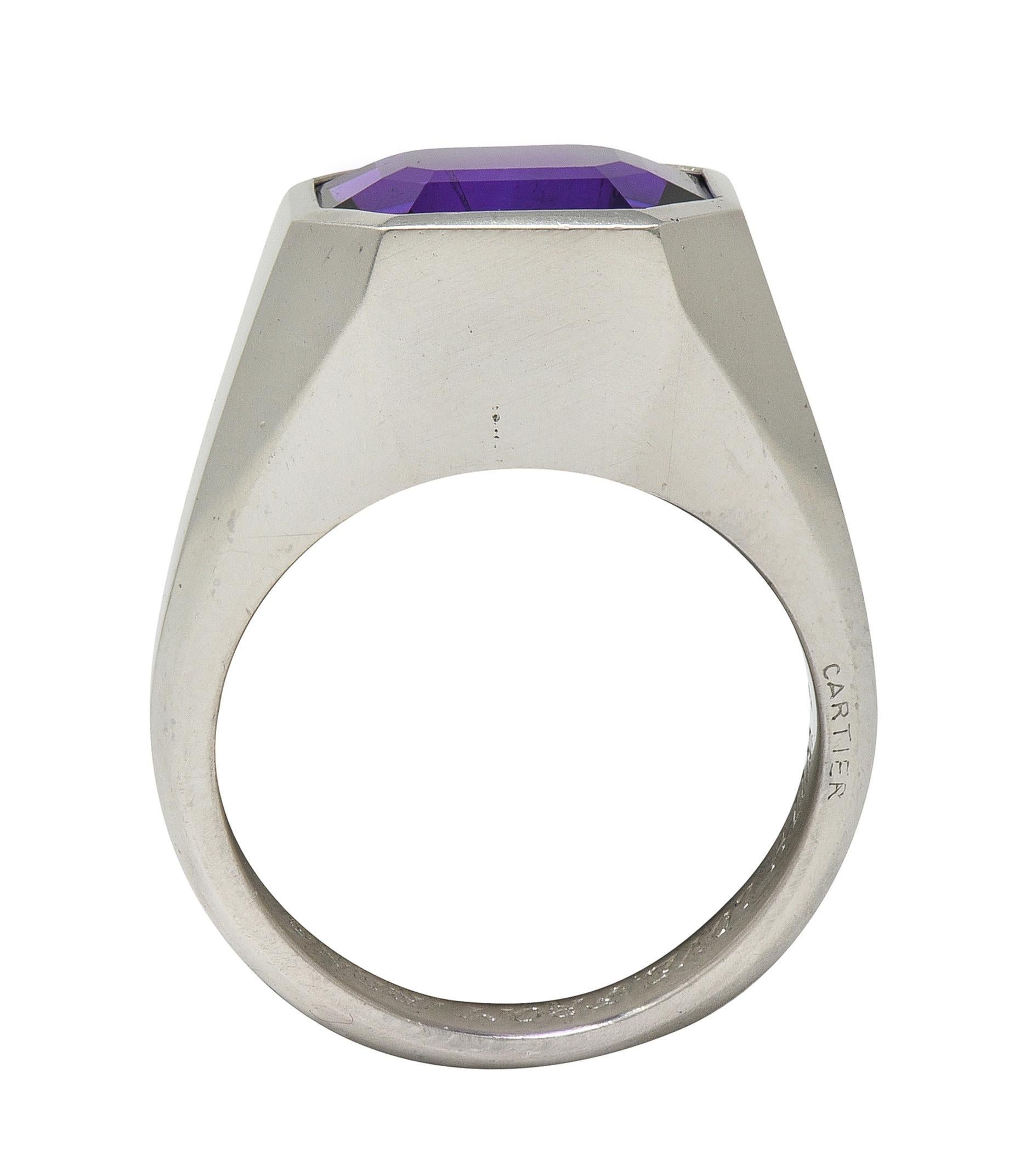 Cartier Art Deco keine Hitze Ceylon lila Saphir Platin Unisex Siegelring im Angebot 6
