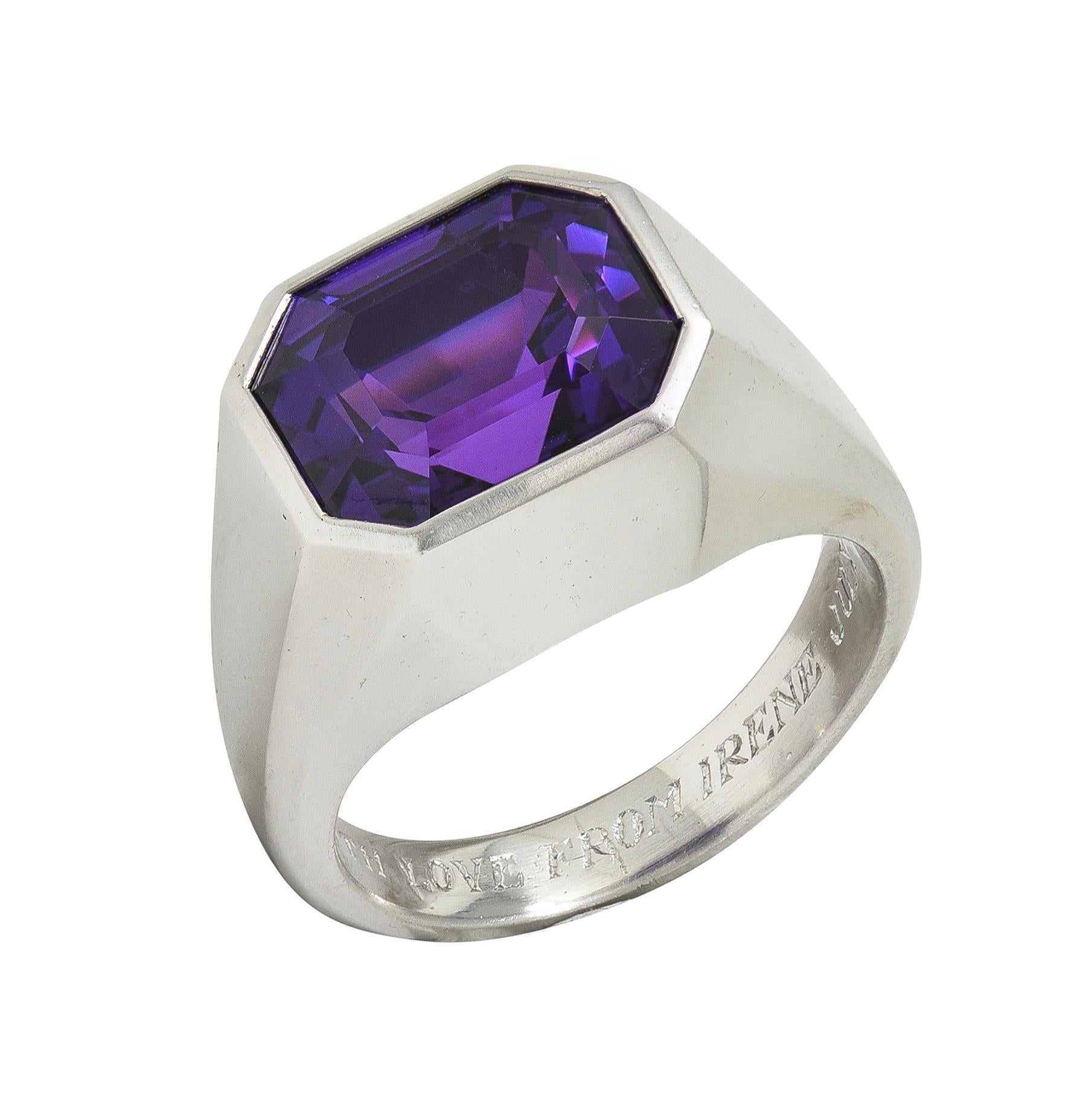 Cartier Art Deco keine Hitze Ceylon lila Saphir Platin Unisex Siegelring im Angebot 7