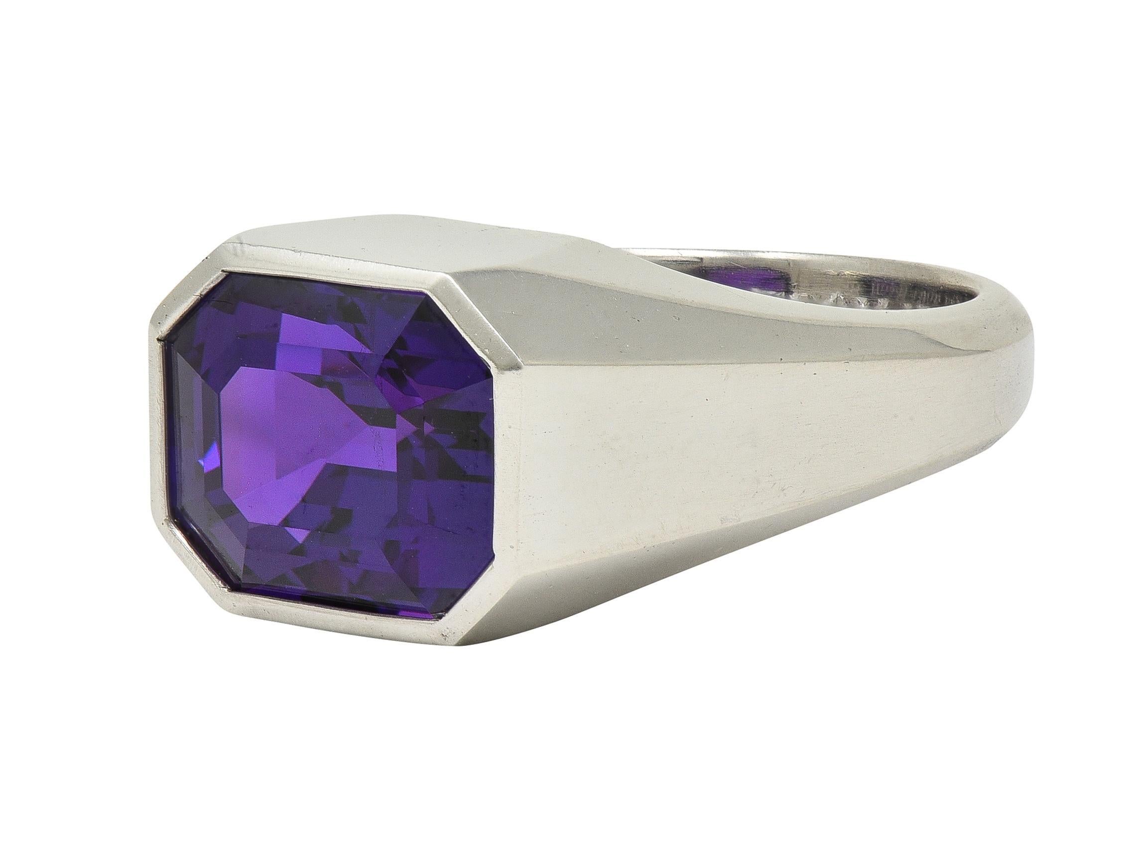 Cartier Art Deco keine Hitze Ceylon lila Saphir Platin Unisex Siegelring im Angebot 2