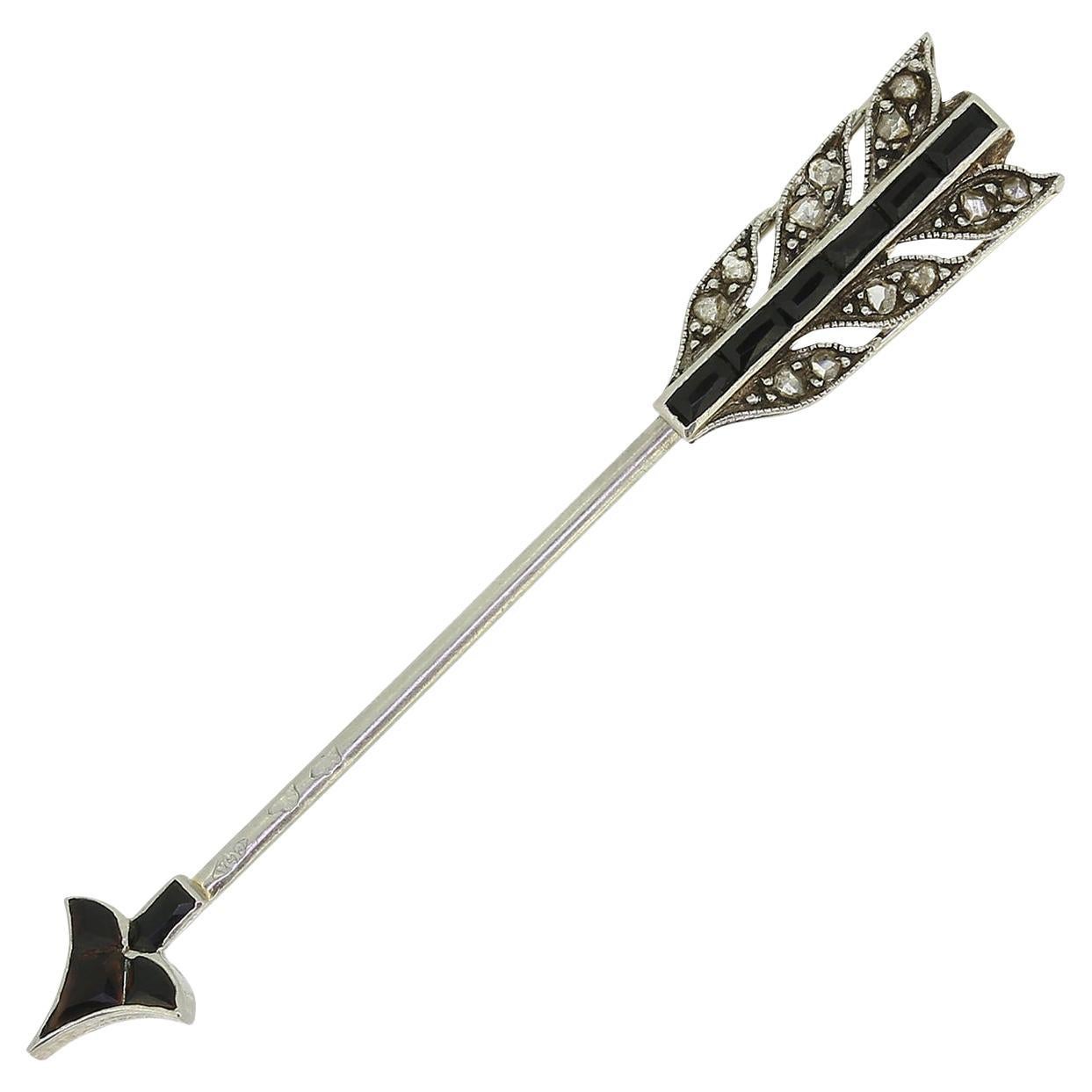 Cartier Art Deco Onyx and Diamond Arrow Jabot Pin