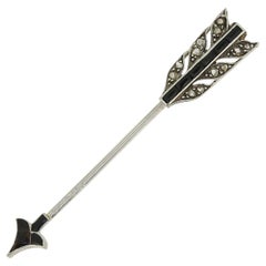 Cartier Art Deco Onyx and Diamond Arrow Jabot Pin