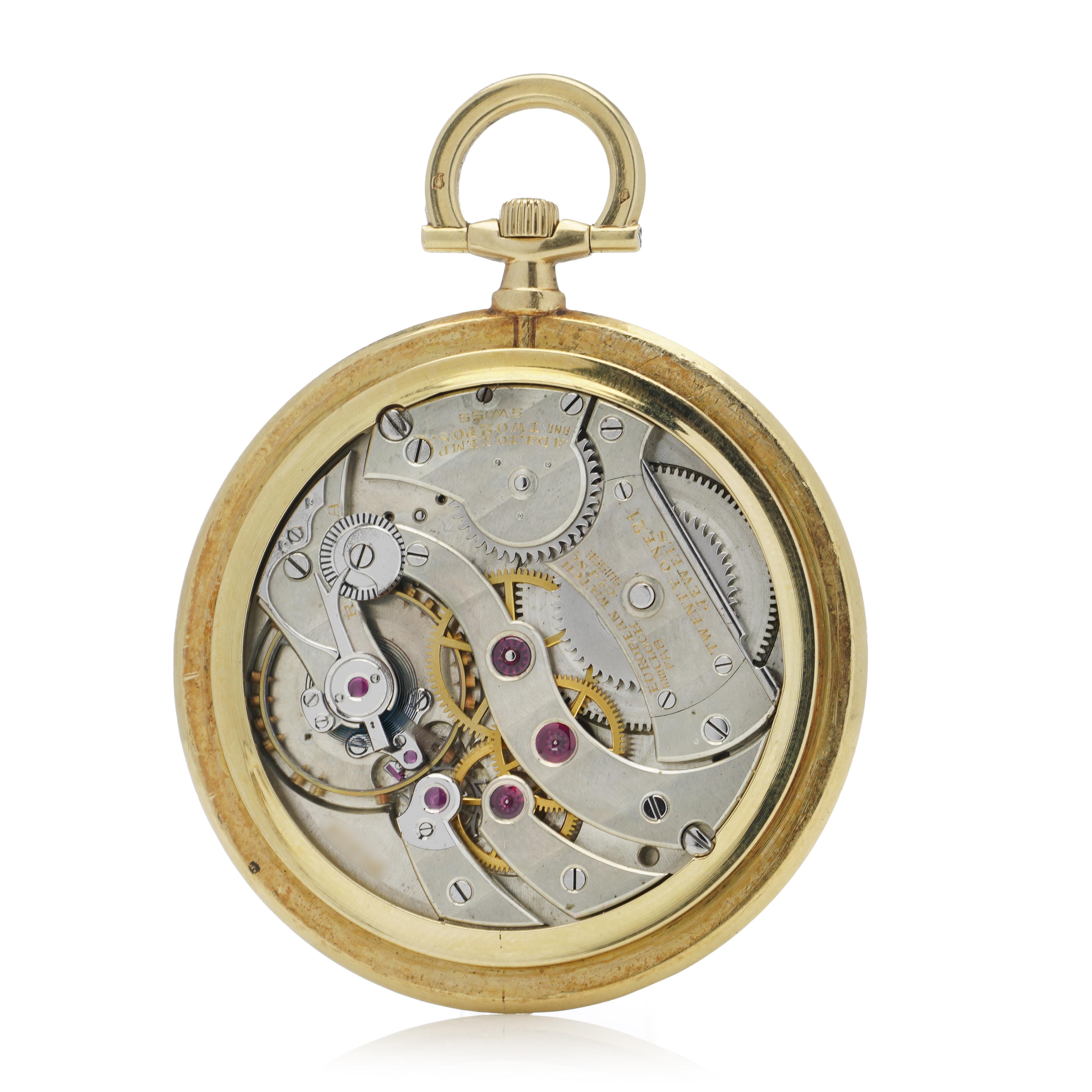 Cartier: 18 Karat Gelbgold EWC-Uhr mit offenem Zifferblatt und runder EWC-Armbanduhr, Art déco-Periode  für Damen oder Herren im Angebot