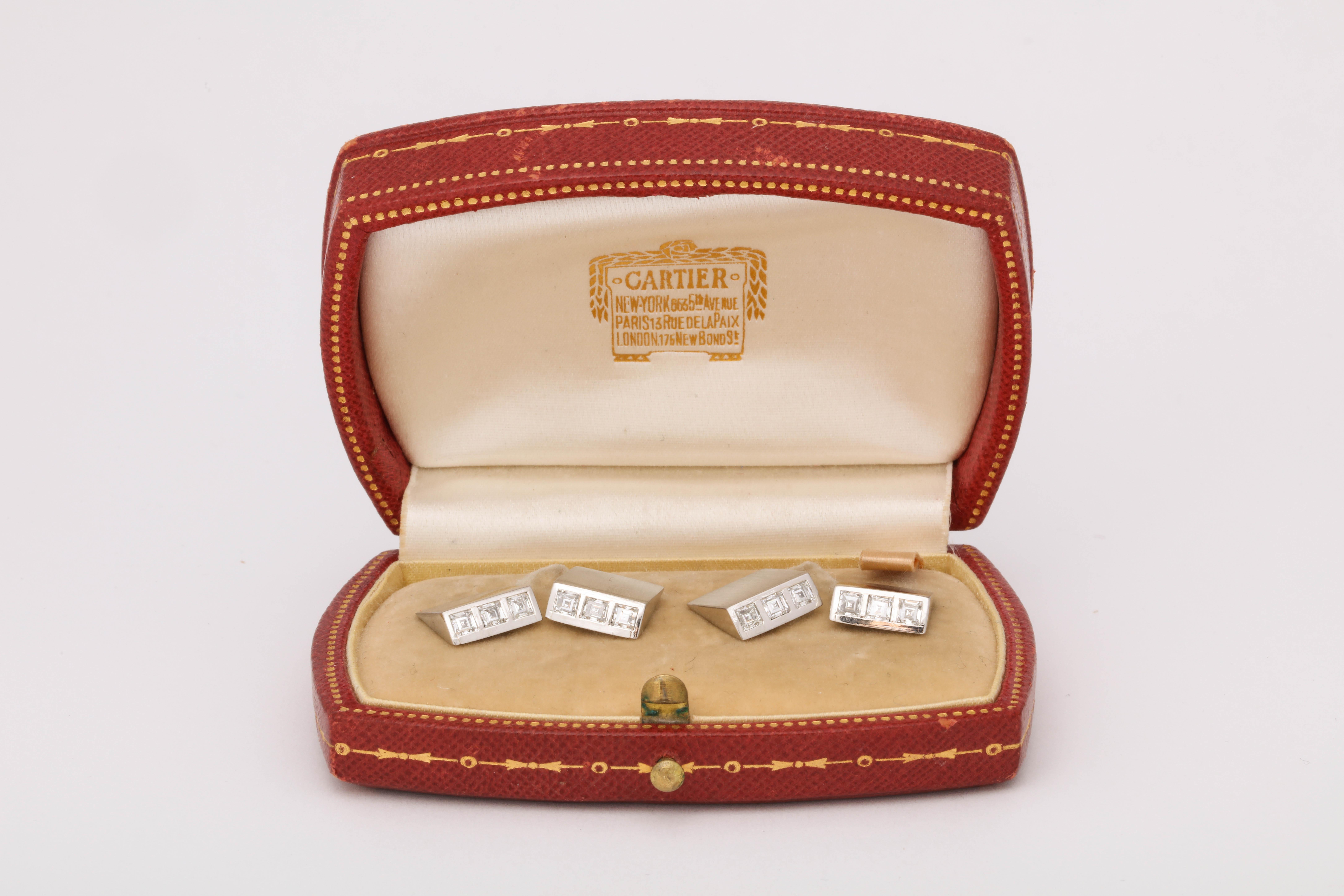 Cartier Art Deco Platinum and Diamond Cufflinks In Excellent Condition In New York, NY