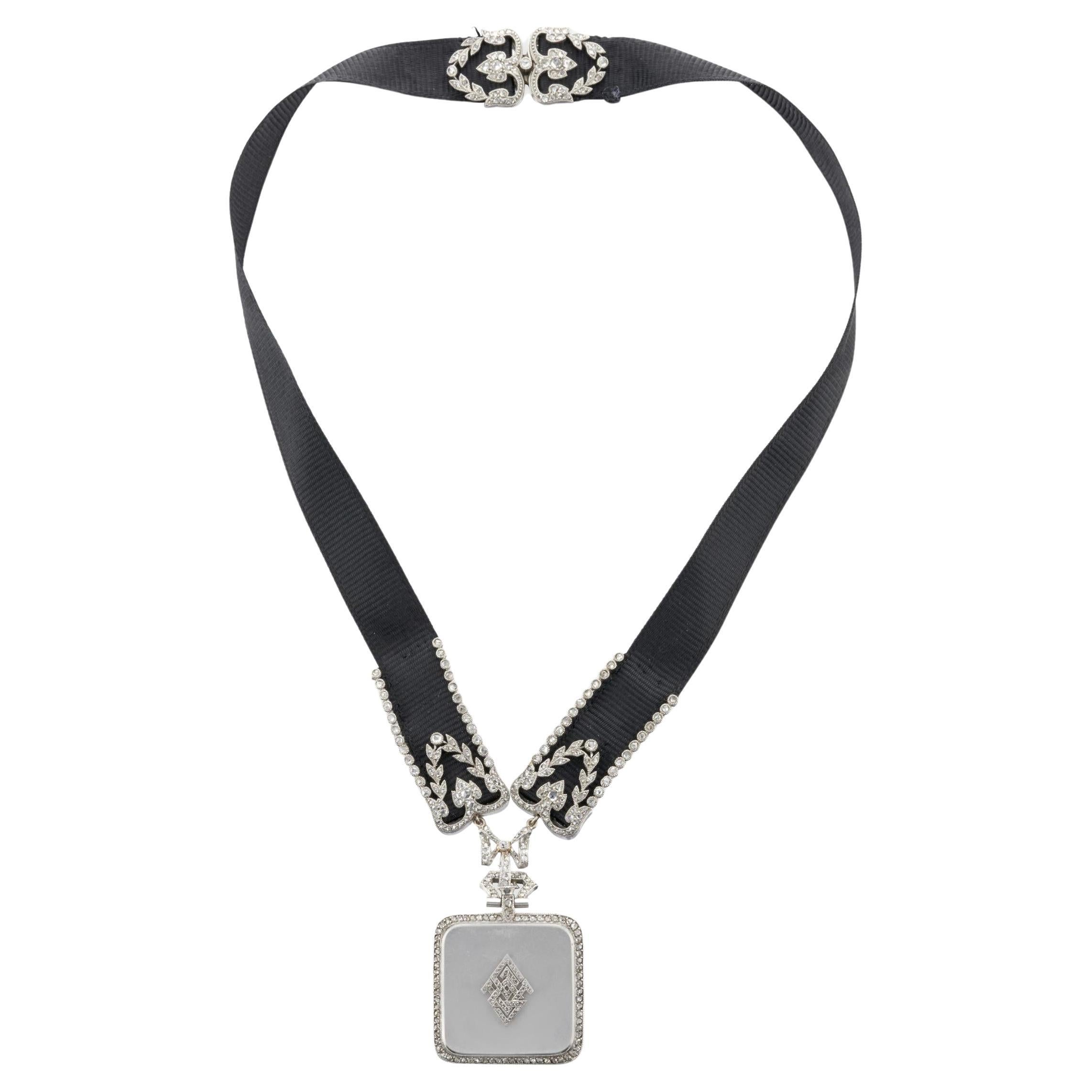 Cartier Art Deco Platinum and Diamond Pendant Watch For Sale