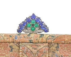 Cartier Art Deco Platinum Carved Sapphire Emerald Diamond Evening Clutch Bag