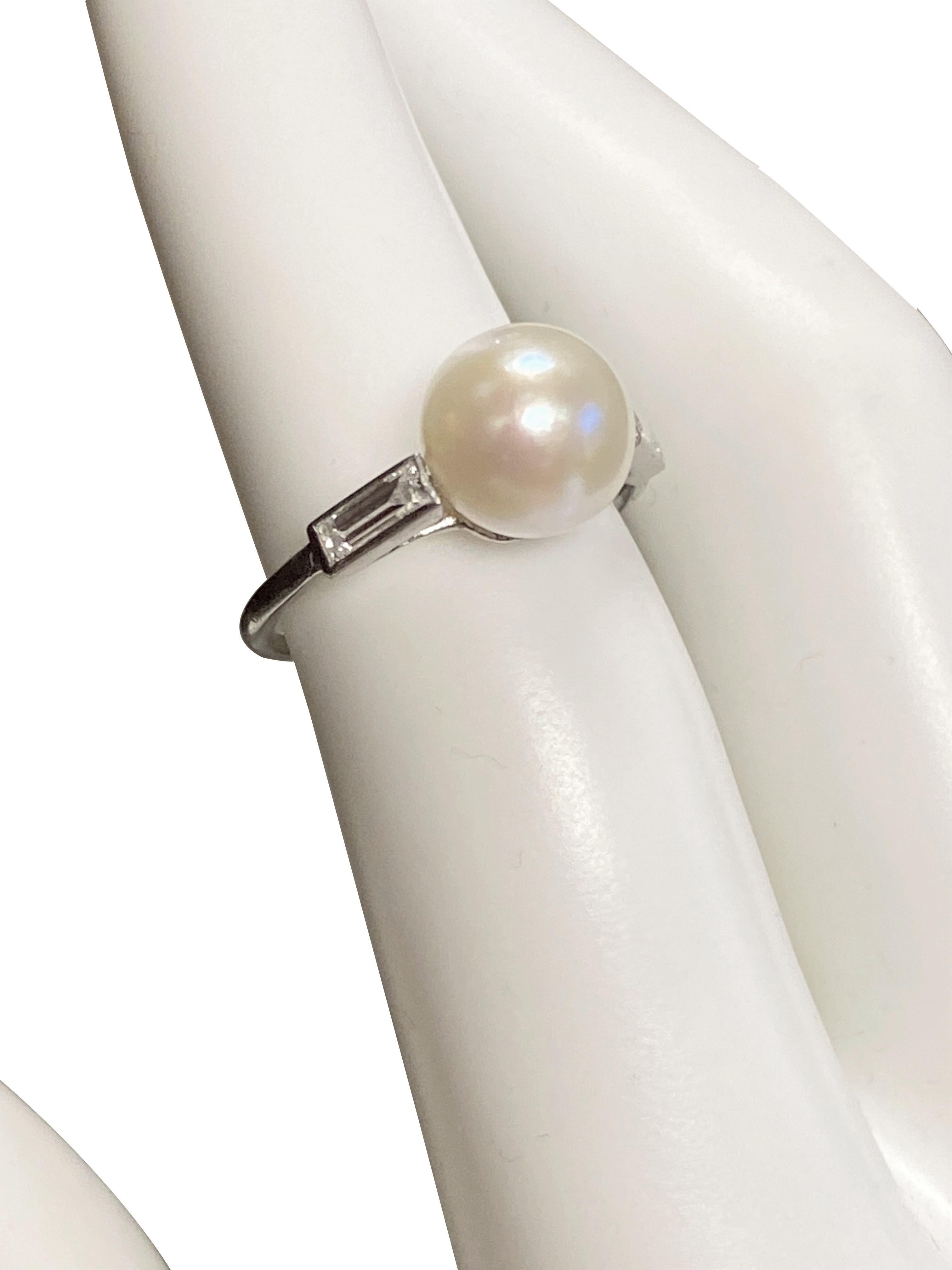 Cartier Art Deco Platinum Diamond and Natural Pearl Ring In Excellent Condition For Sale In Chicago, IL