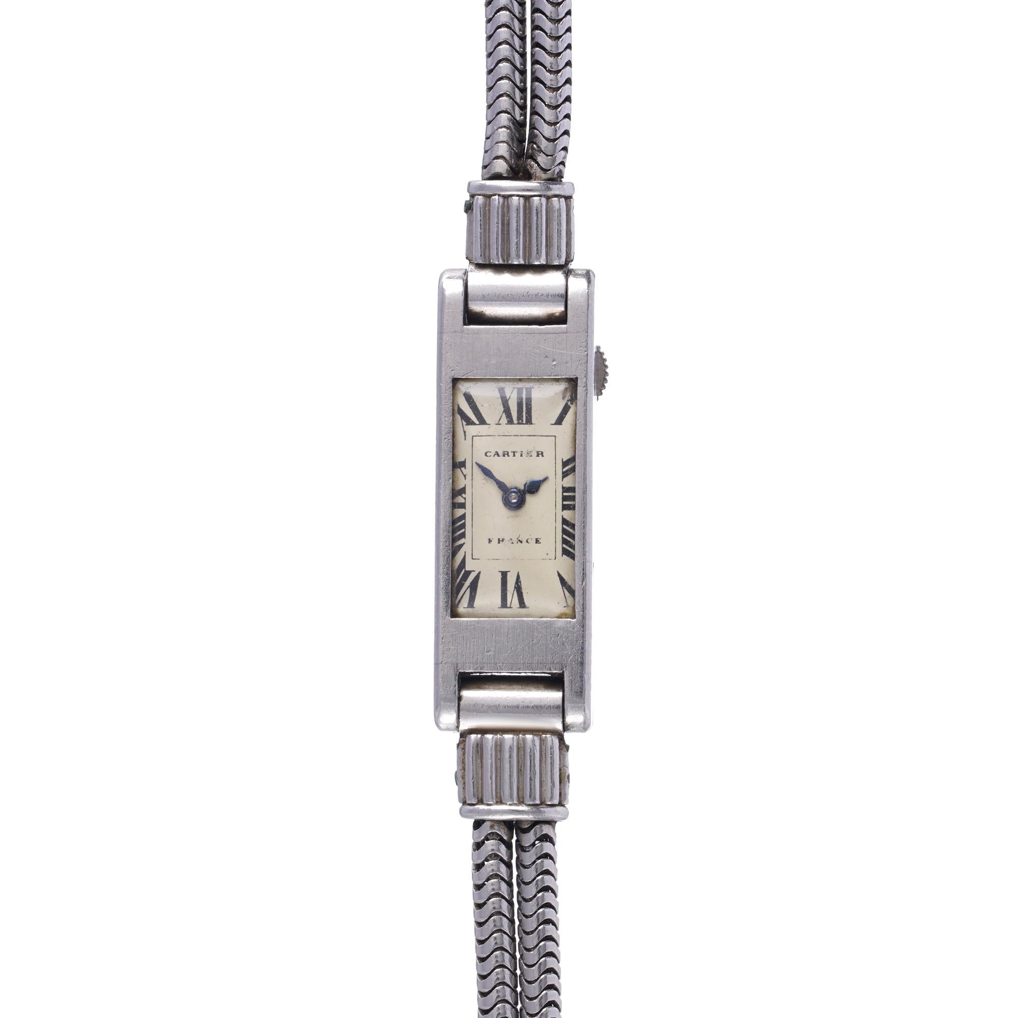 Reloj de pulsera Cartier Art Déco de platino para señora en venta 3