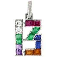 Antique Cartier Art Deco Platinum Multi Gemstone Lucky 13 Charm/Pendant