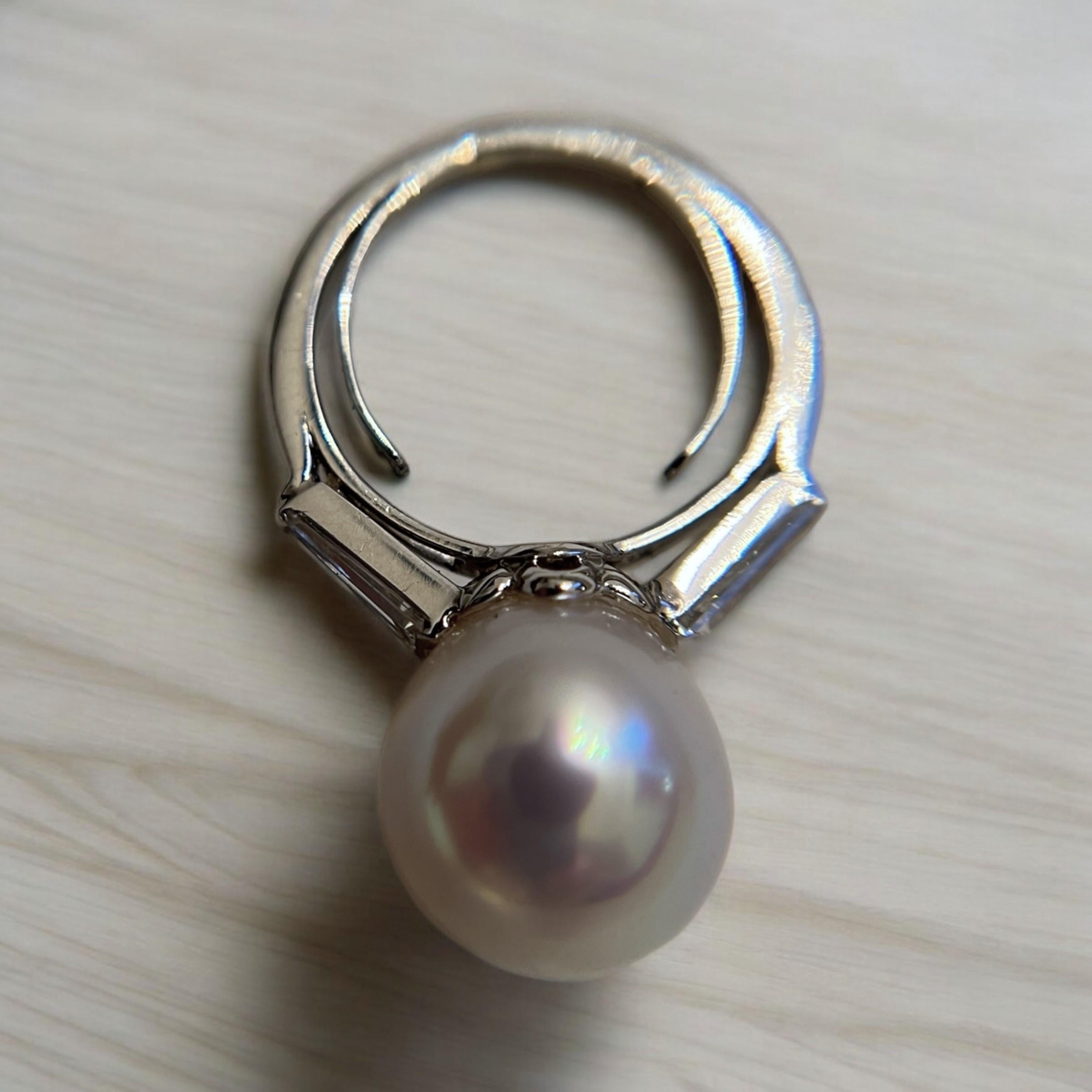 Cartier Art Deco Platinum South Sea Pearl & Diamond Ring With GIA Report For Sale 7