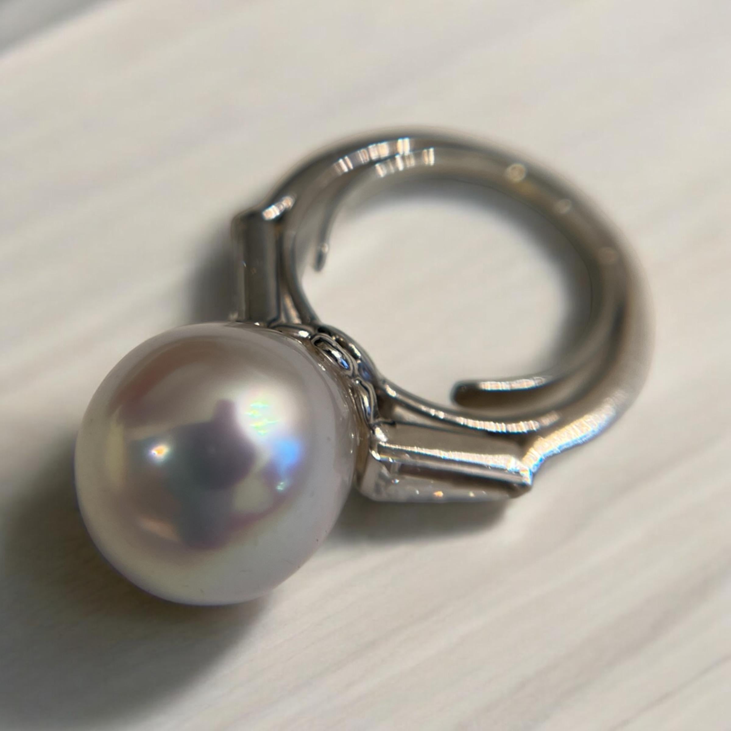 Cartier Art Deco Platinum South Sea Pearl & Diamond Ring With GIA Report For Sale 8