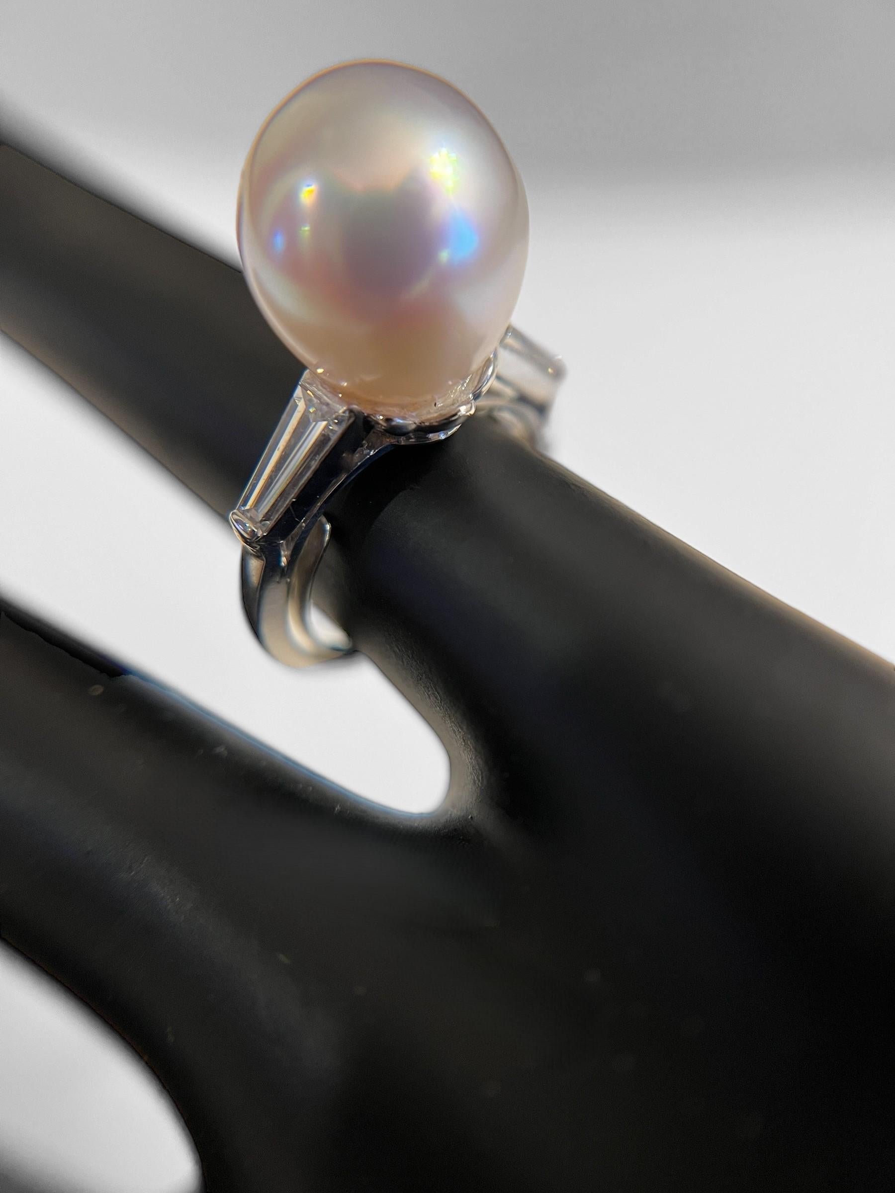 Cartier Art Deco Platinum South Sea Pearl & Diamond Ring With GIA Report For Sale 9