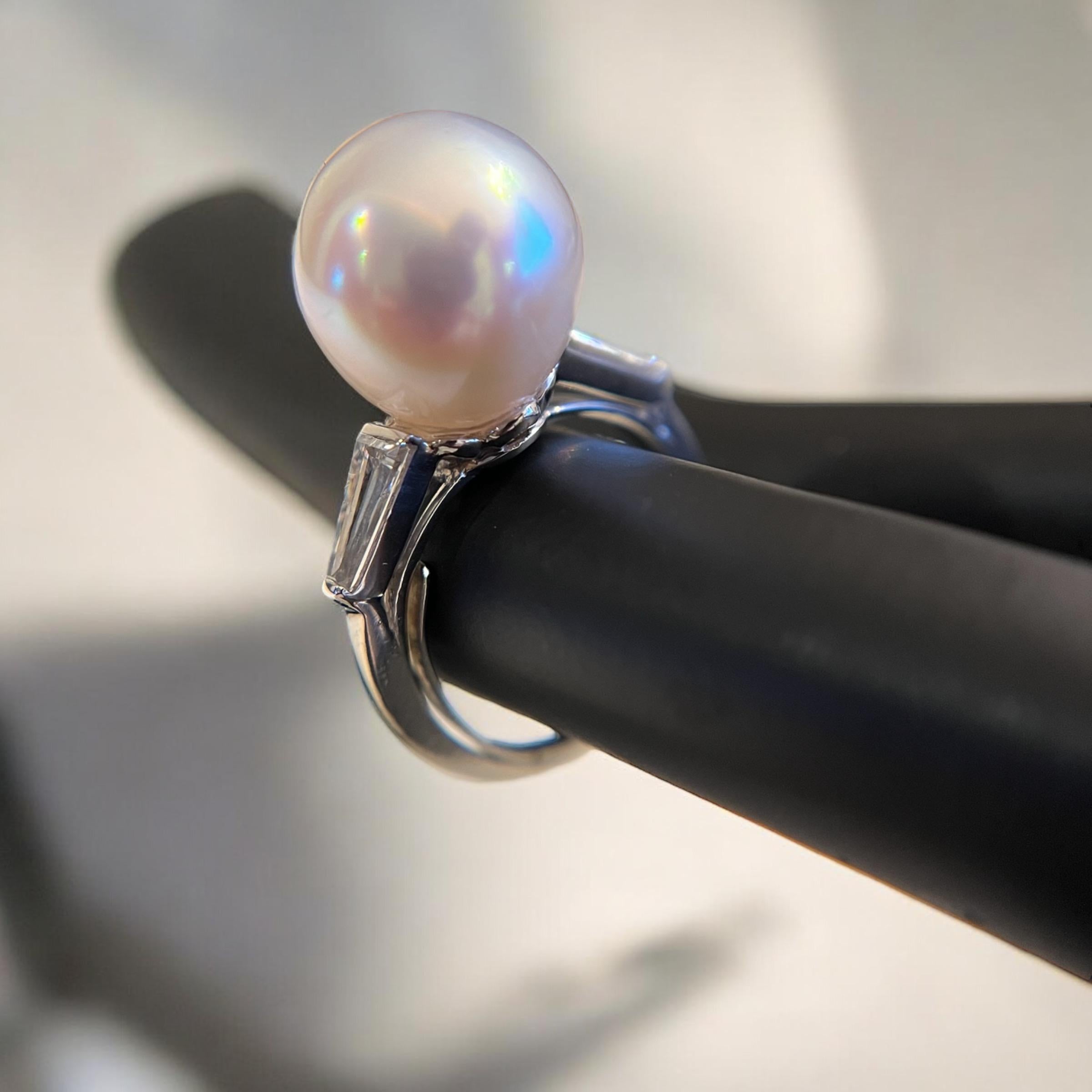 Cartier Art Deco Platinum South Sea Pearl & Diamond Ring With GIA Report For Sale 10