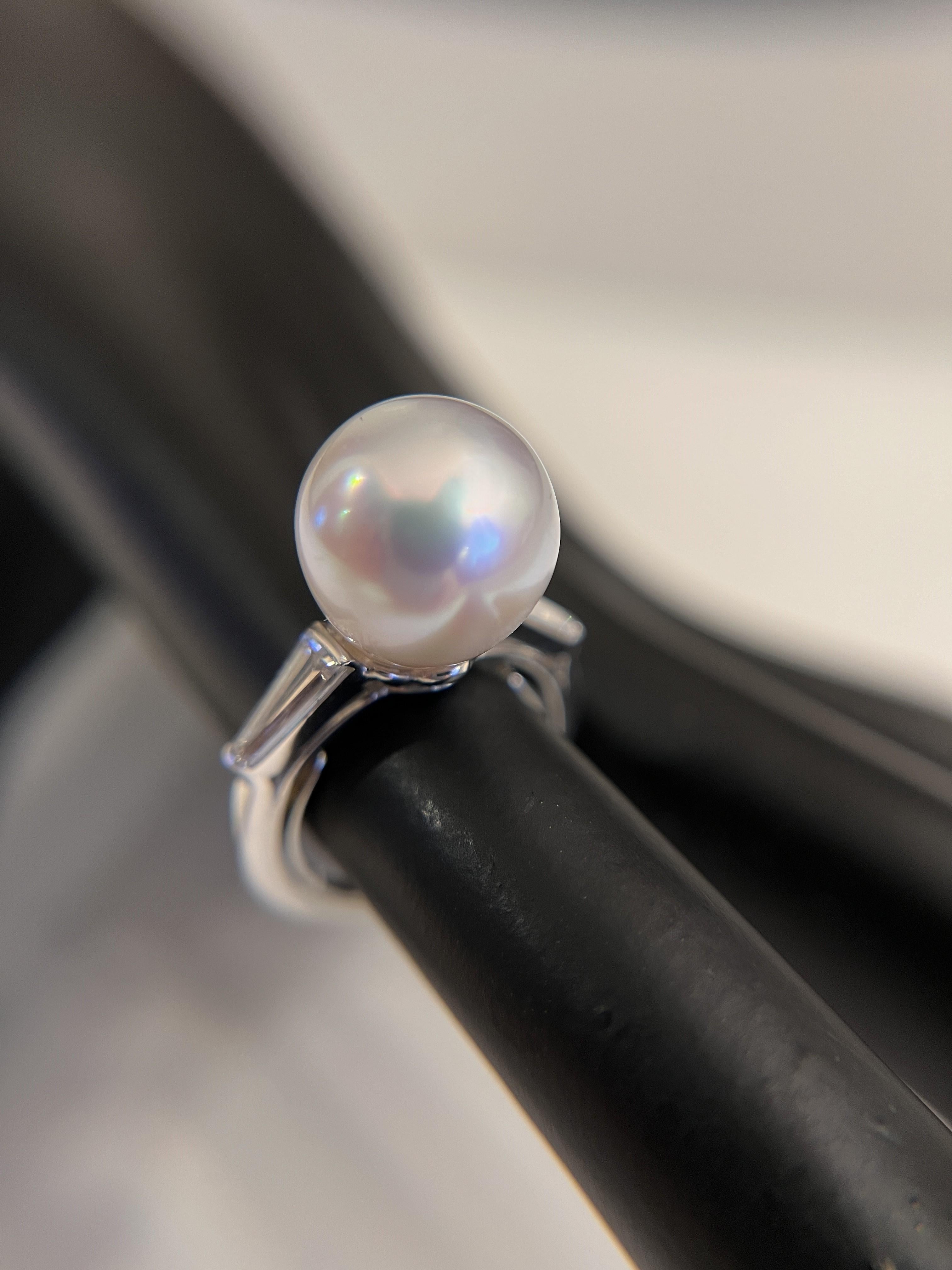Cartier Art Deco Platinum South Sea Pearl & Diamond Ring With GIA Report In Fair Condition For Sale In Leesburg, VA