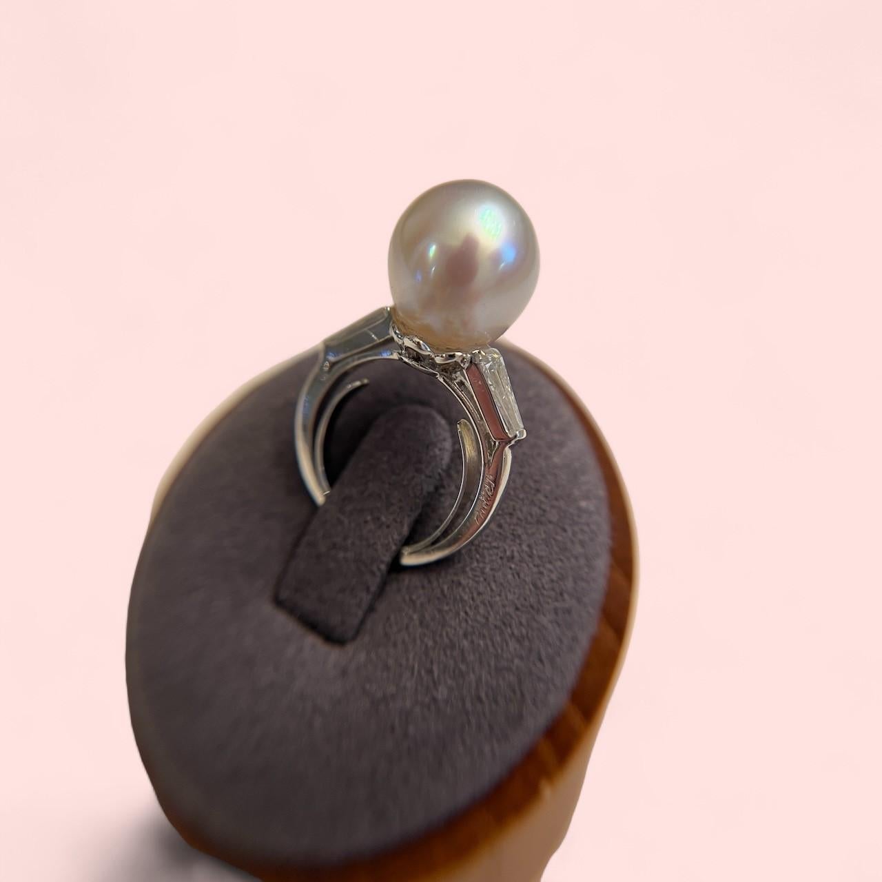 Cartier Art Deco Platinum South Sea Pearl & Diamond Ring With GIA Report For Sale 16