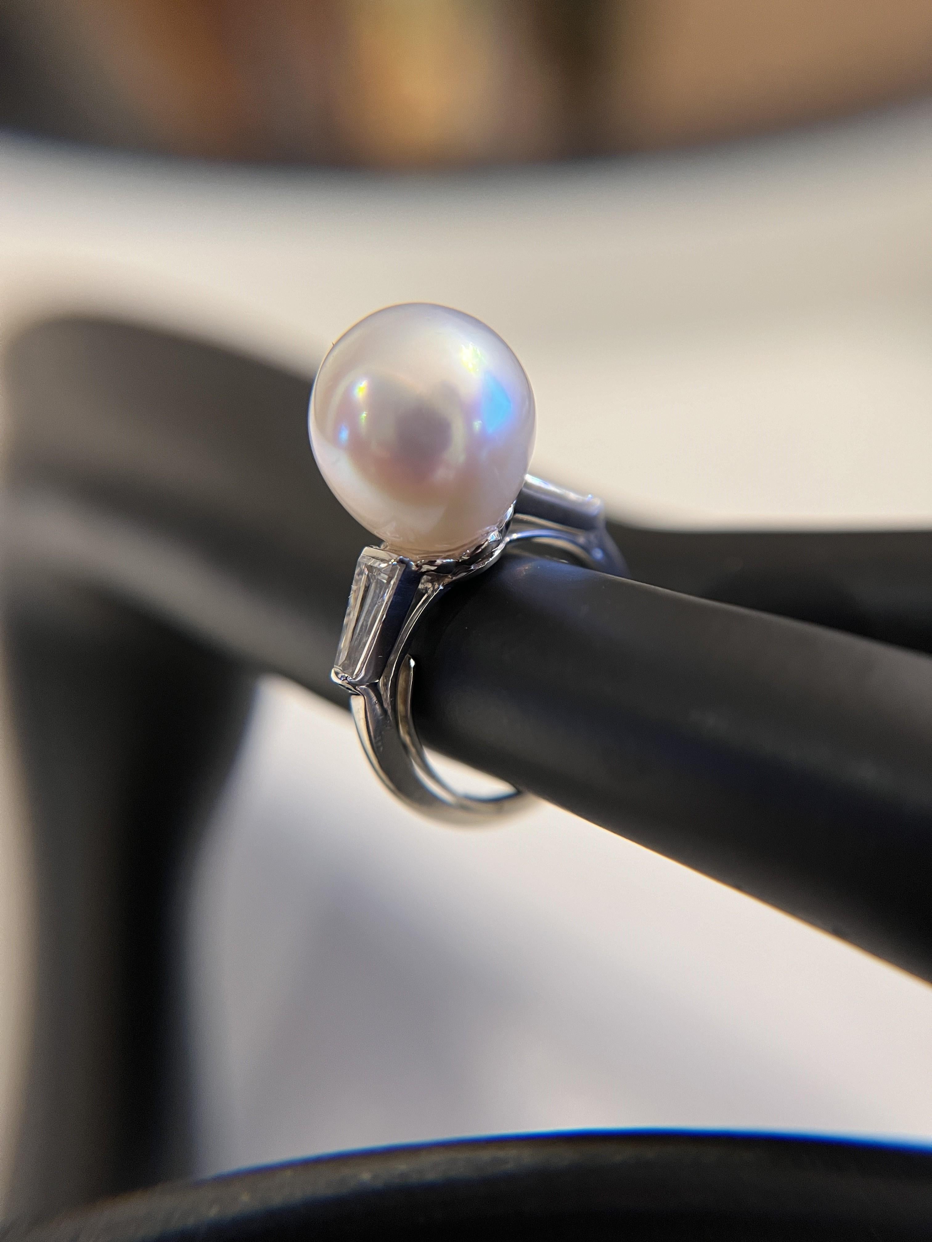 Women's Cartier Art Deco Platinum South Sea Pearl & Diamond Ring With GIA Report For Sale