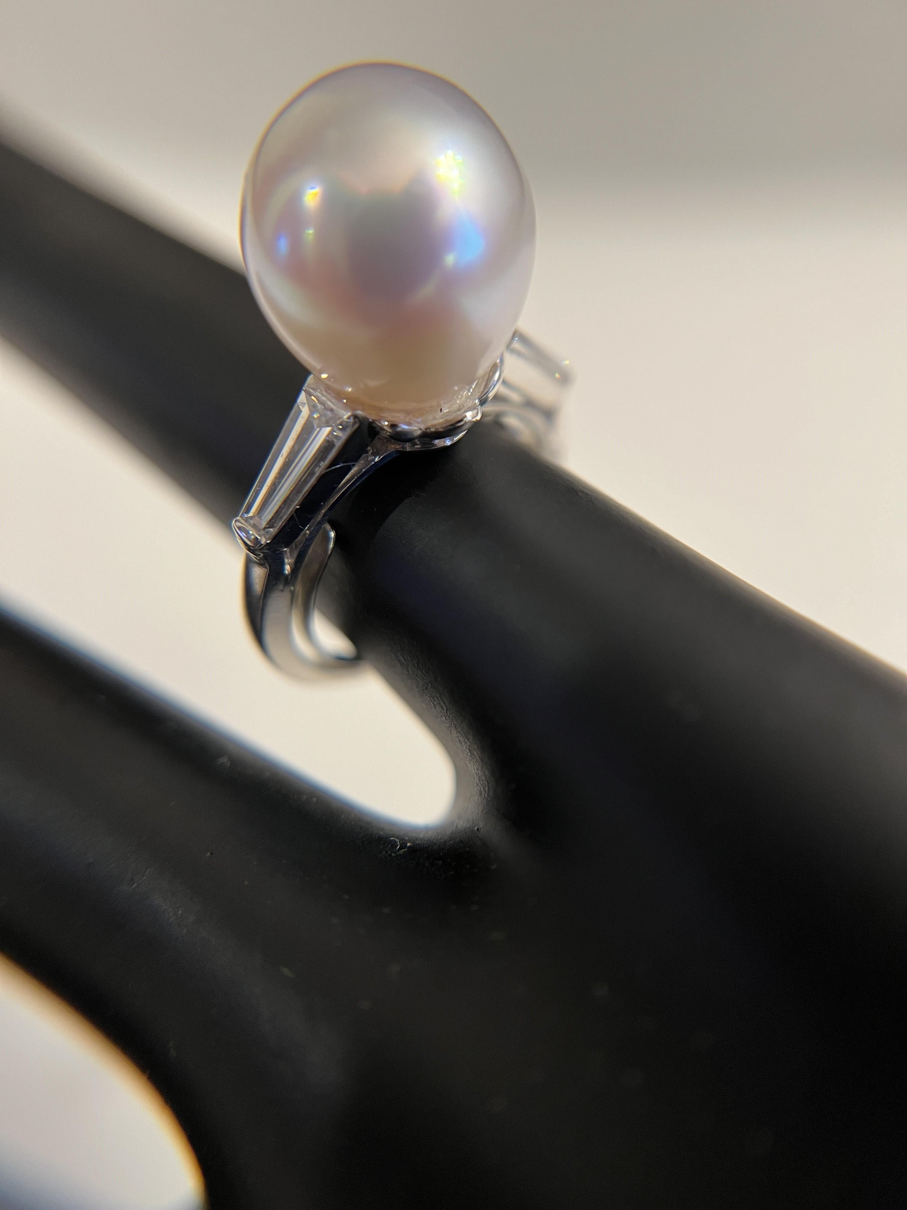 Cartier Art Deco Platinum South Sea Pearl & Diamond Ring With GIA Report For Sale 1