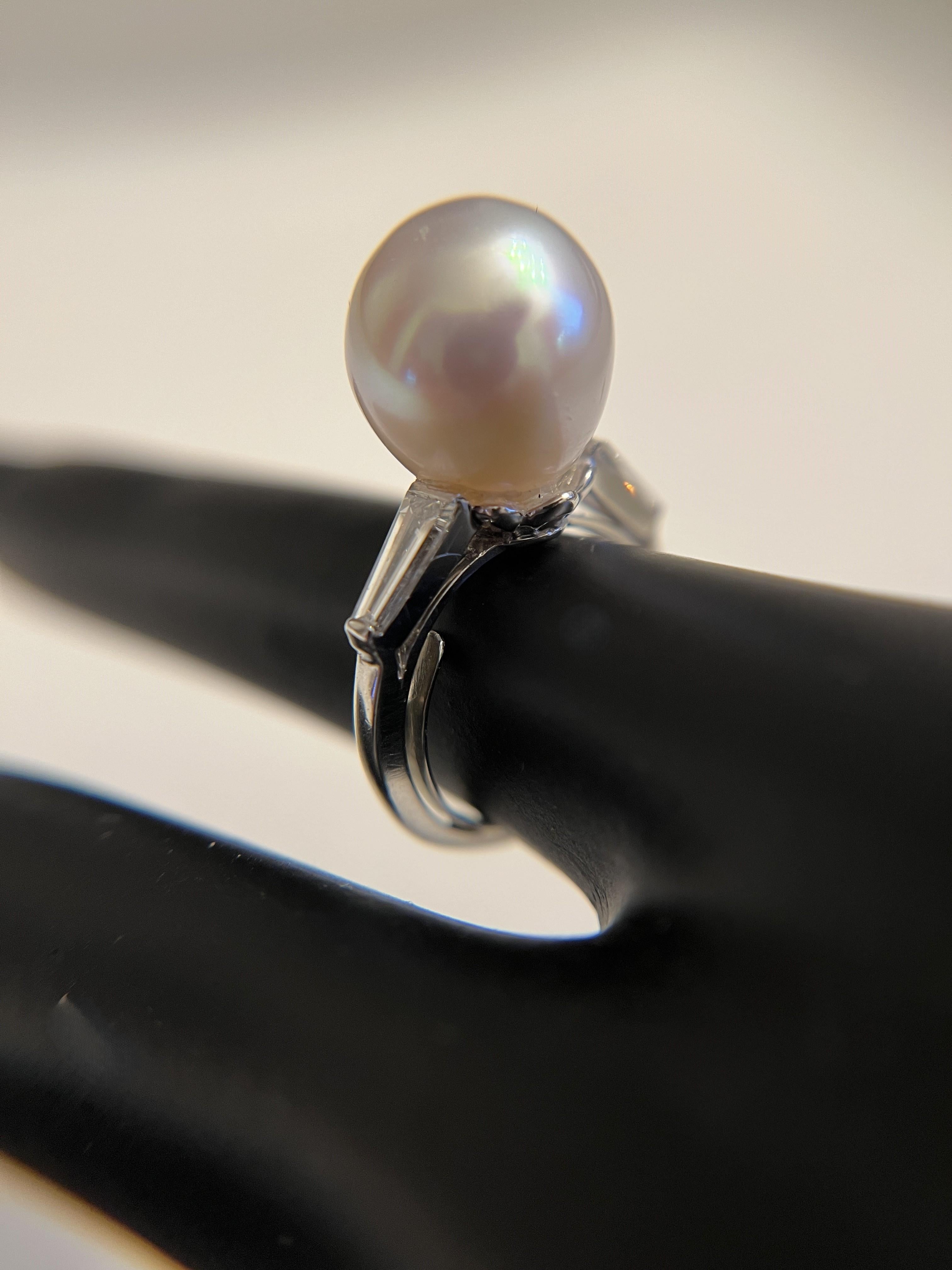 Cartier Art Deco Platinum South Sea Pearl & Diamond Ring With GIA Report For Sale 2