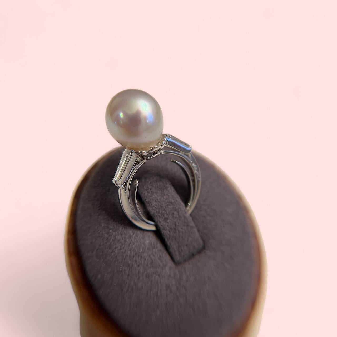 Cartier Art Deco Platinum South Sea Pearl & Diamond Ring With GIA Report For Sale 4