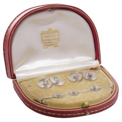 Antique Cartier Art Deco rock crystal cufflink dress set - 14kt. Gold, Platinum