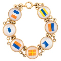 Cartier Art Deco rock crystal mother of pearl 14k yellow gold flag bracelet