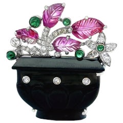 Cartier Art Deco Ruby & Emerald Tutti Frutti Giardinetto Brooch