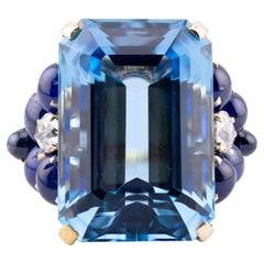Cartier Art Deco Santa Maria Aquamarine, Sapphire, & Diamond Ring