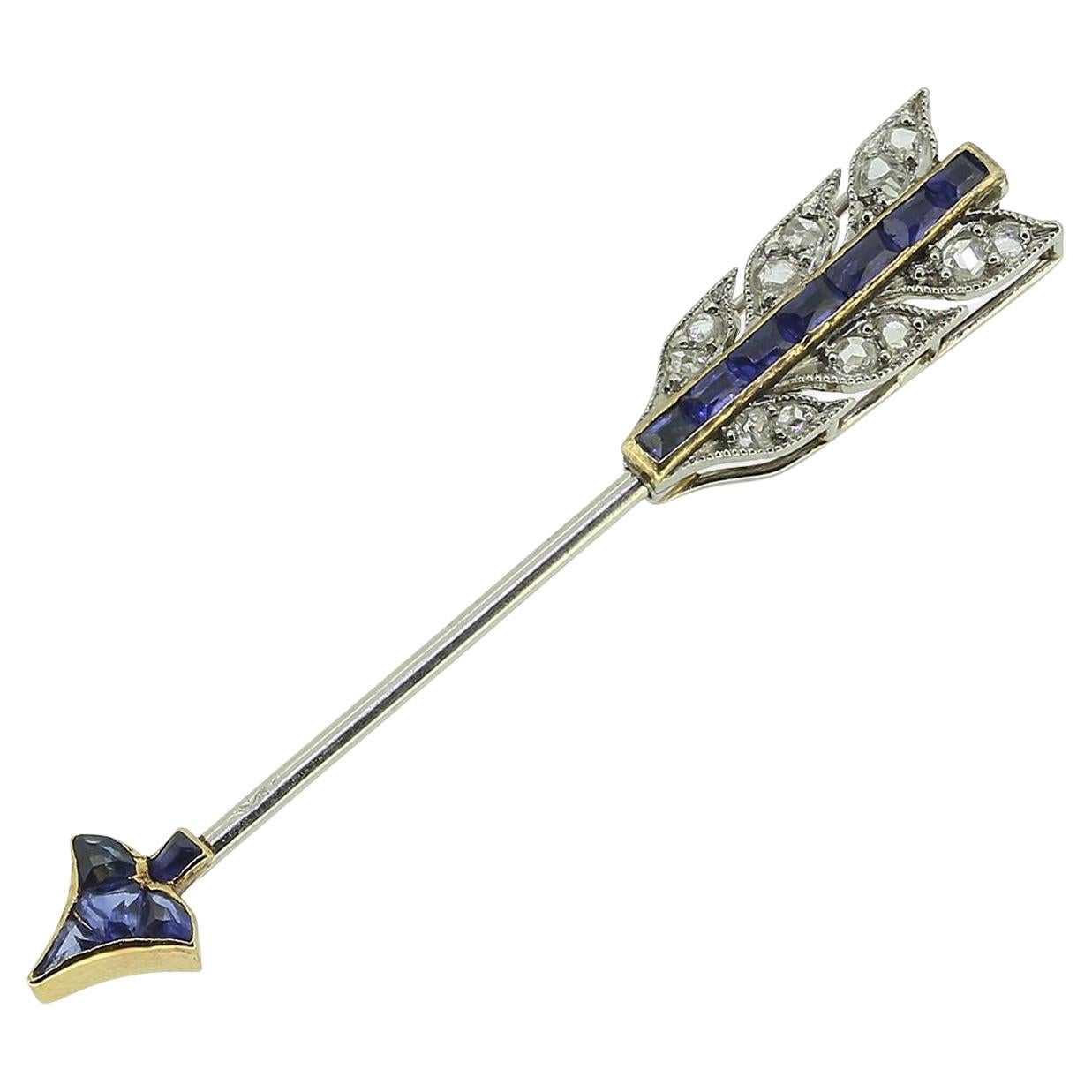 Cartier Art Deco Sapphire and Diamond Arrow Jabot Pin